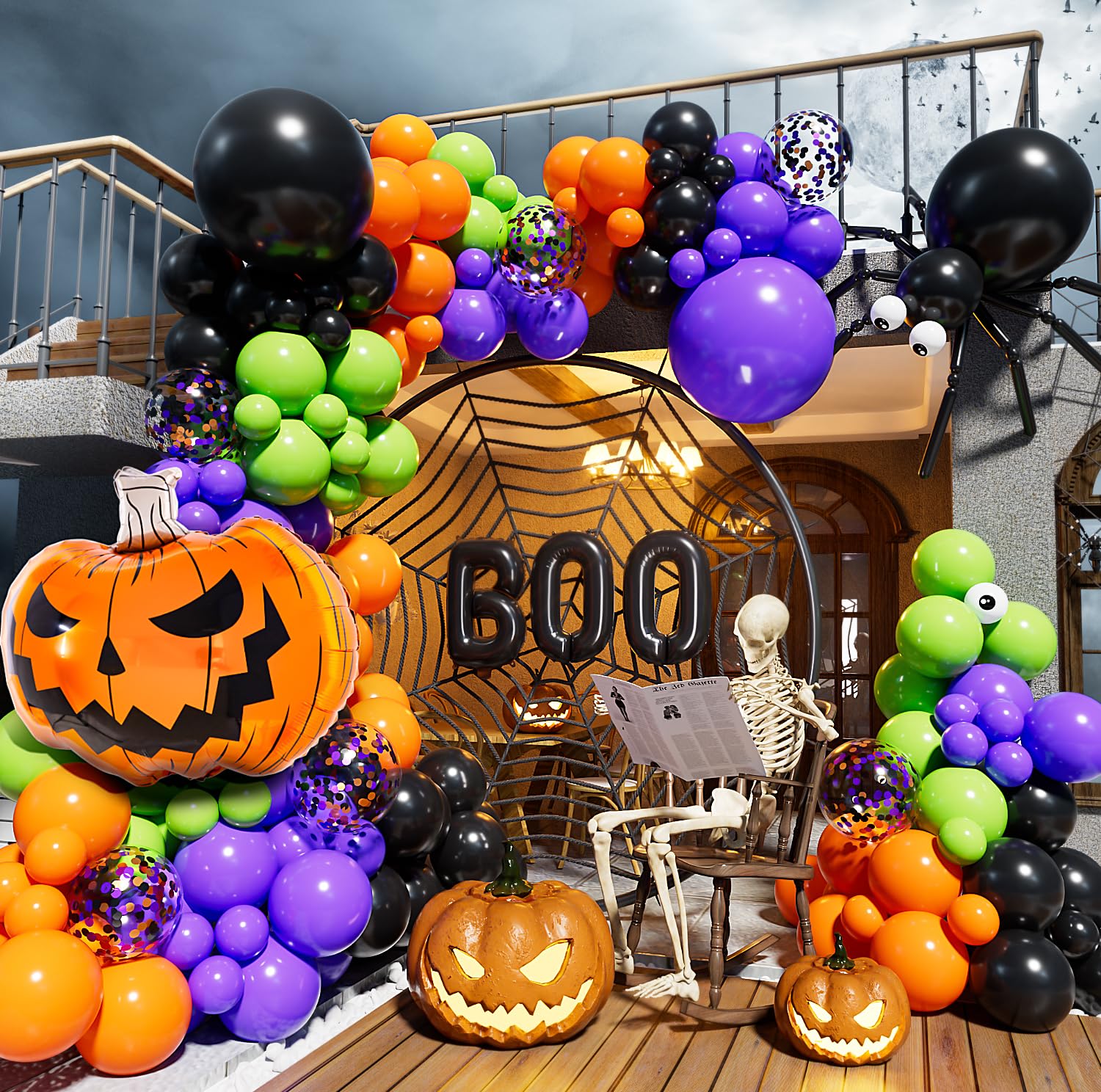 Adeyoo Halloween Balloons Arch Kit Garland with BOO Pumpkin Foil Balloon