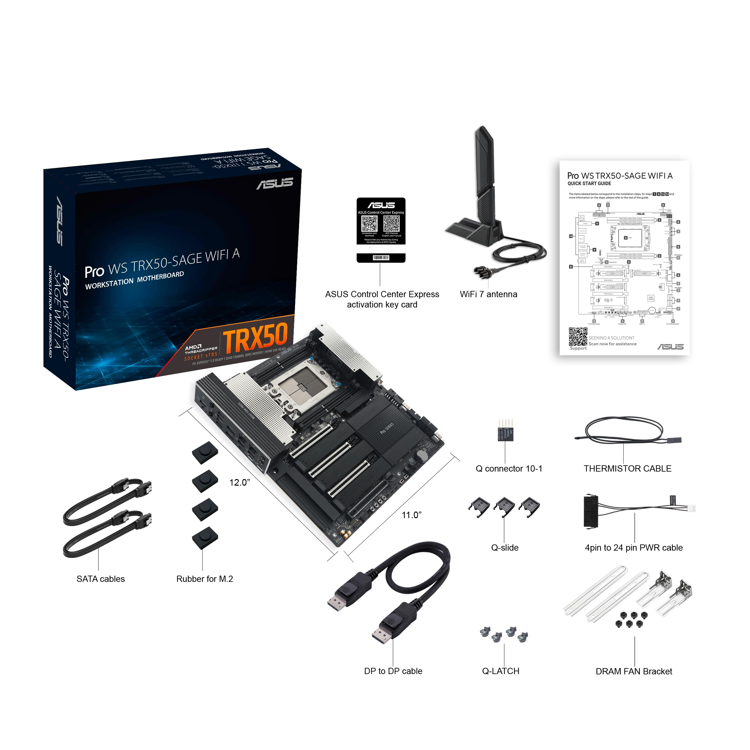 ASUS PRO WS TRX50-SAGE WIFI A, płyta główna AMD, gniazdo AMD sTR5 dla procesora do 96 rdzeni, 36 stopni zasilania, gniazdo DDR5 ECC R-DIMM, trzy gniazda M.2, trzy gniazda PCIe 5.0, USB-C 20 Gb/s