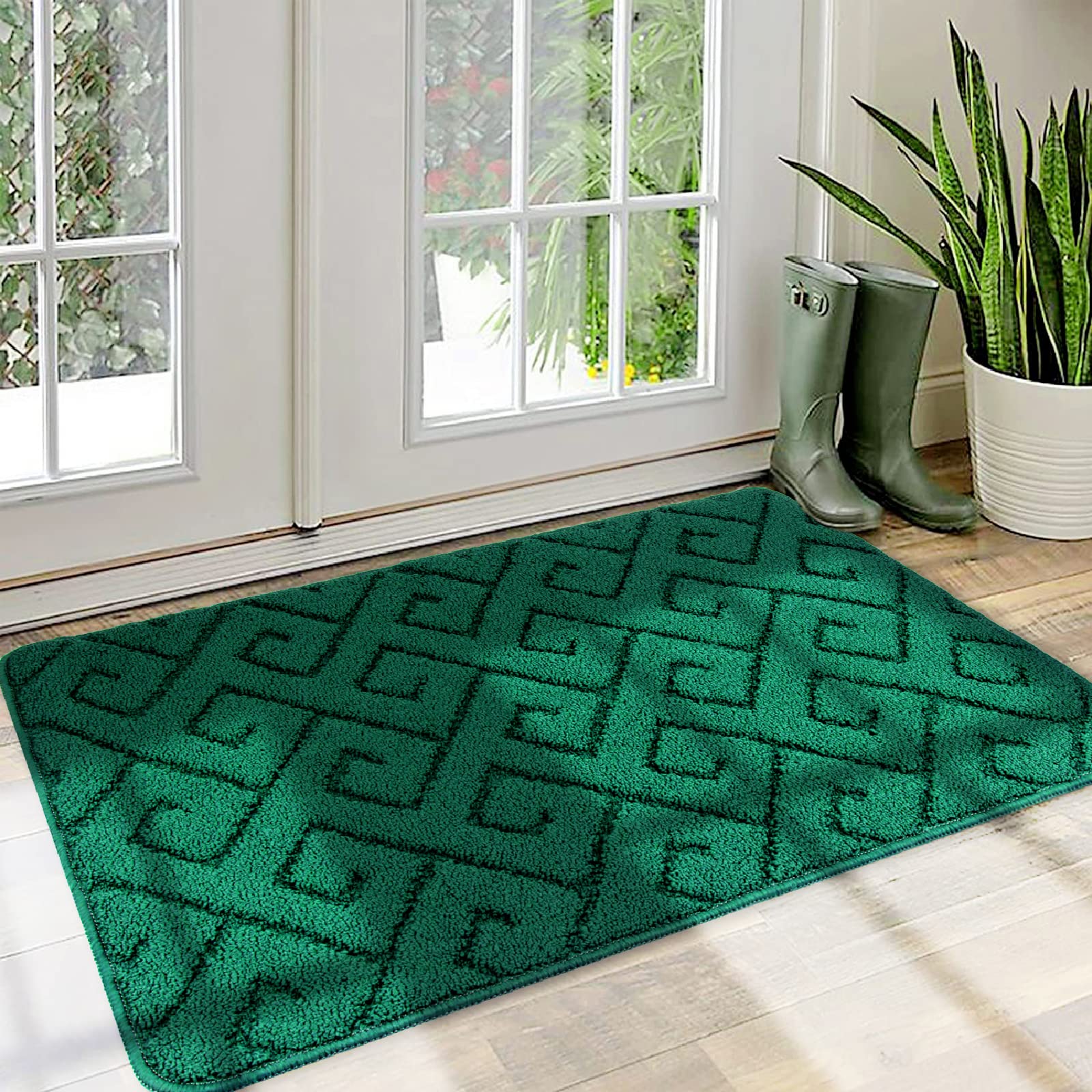 Walensee Indoor Doormat, Front Door Mat for Entrance (20"x32" Green) Machine Washable Entryway Rug, Non Slip Trapper Door Rugs Absorbent Dirt Low Profile Shoes Scraper Inside Floor Mats
