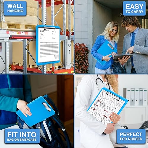 Vista 47 de Sooez - Portapapeles con almacenamiento, de plástico con clip de perfil bajo, resistente, plegable, cubierta impermeable para portapapeles