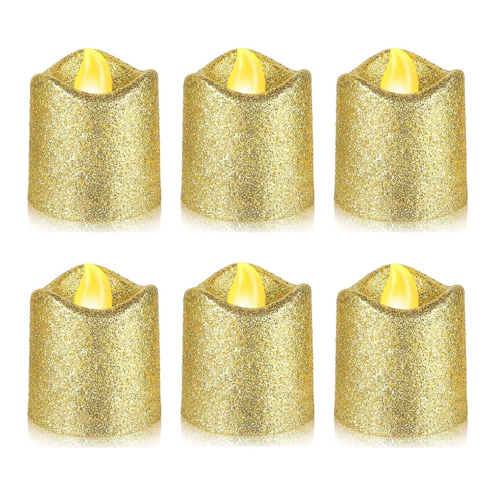 YiYFiT Glitter Gold LED Votive Candles,Battery Operated LED Tealights Fake Candles Flameless Tea Light Gifts for Home Party Wedding Halloween Chrismas Decoration(6 pack)