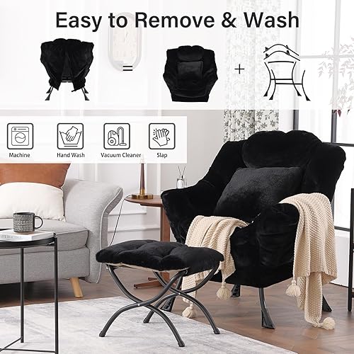 Miniatura 6 de Silla perezosa con otomana, silla de lectura con almohada, sofá de ocio con otomana, silla de descanso grande para dormitorio, sala de estar,