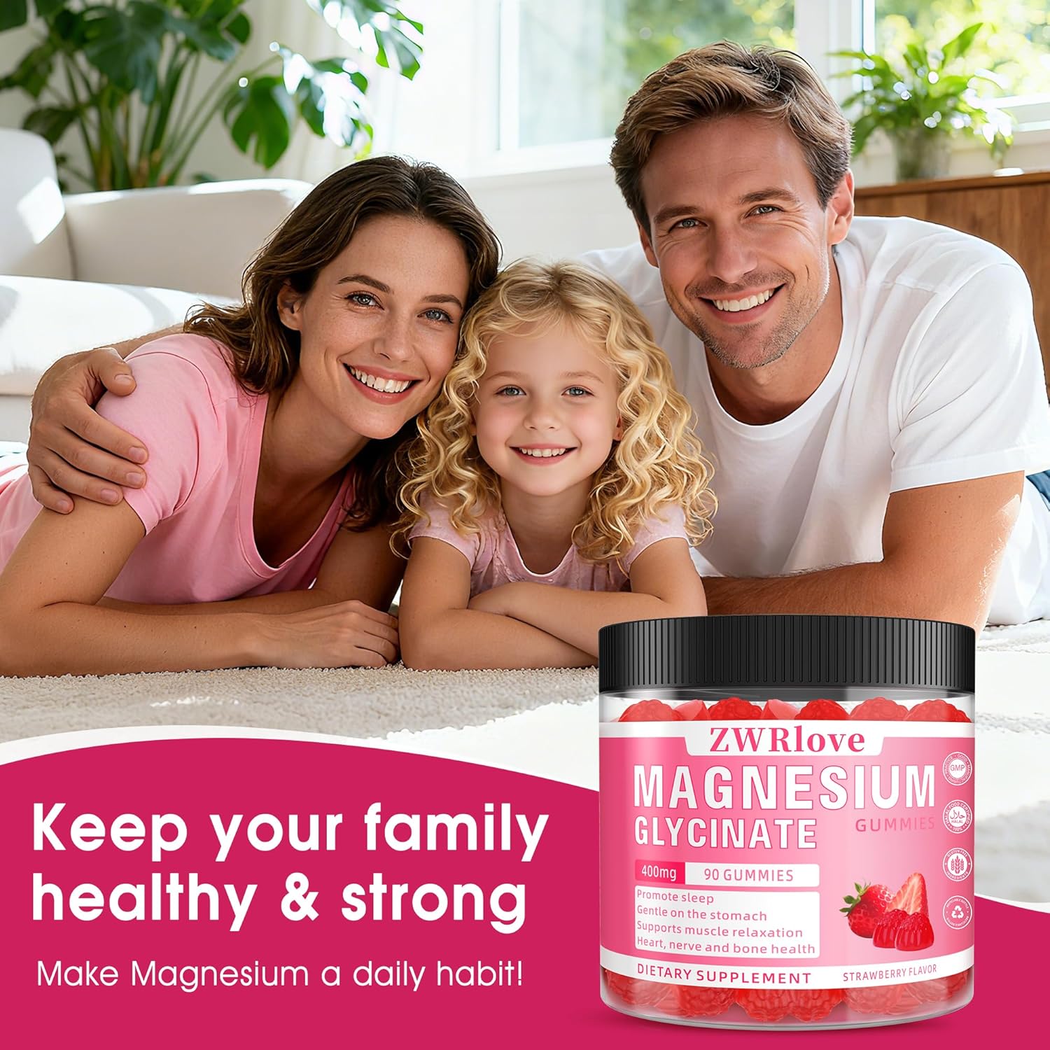 Magnesium Glycinate Gummies 400 mg with Ashwagandha,Magnesium Malate & L-Theanine for Women Men & Kids Adults,Chewable Complex Supplements for Sleep,Calm,Nerves,Heart,Muscles,90 Count