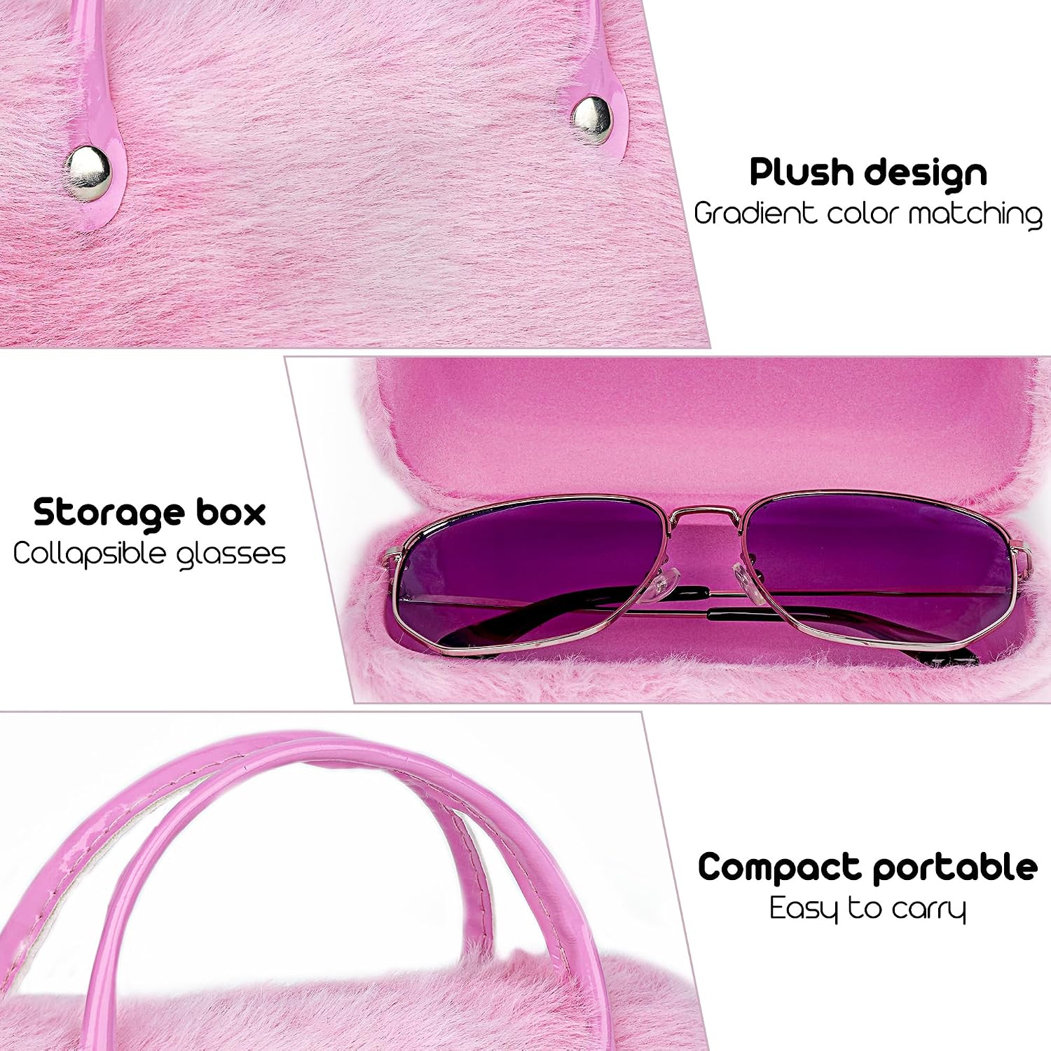 Eyeglass Case, Plush Eyeglass Cases, Portable Sunglasse Pouch with Handle,Hard Shell Eyeglas Holder for Women image 3