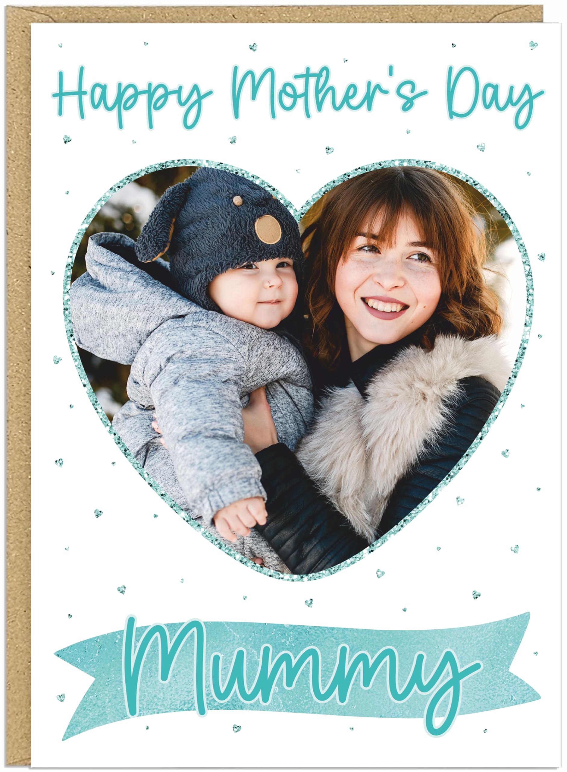 Personalised Mother's Day Photo Cards Personalised Custom Family Name for Mummy Grandma Nanny Mum Upload Own Picture From The Children A5 Greetings Cards (Aqua)