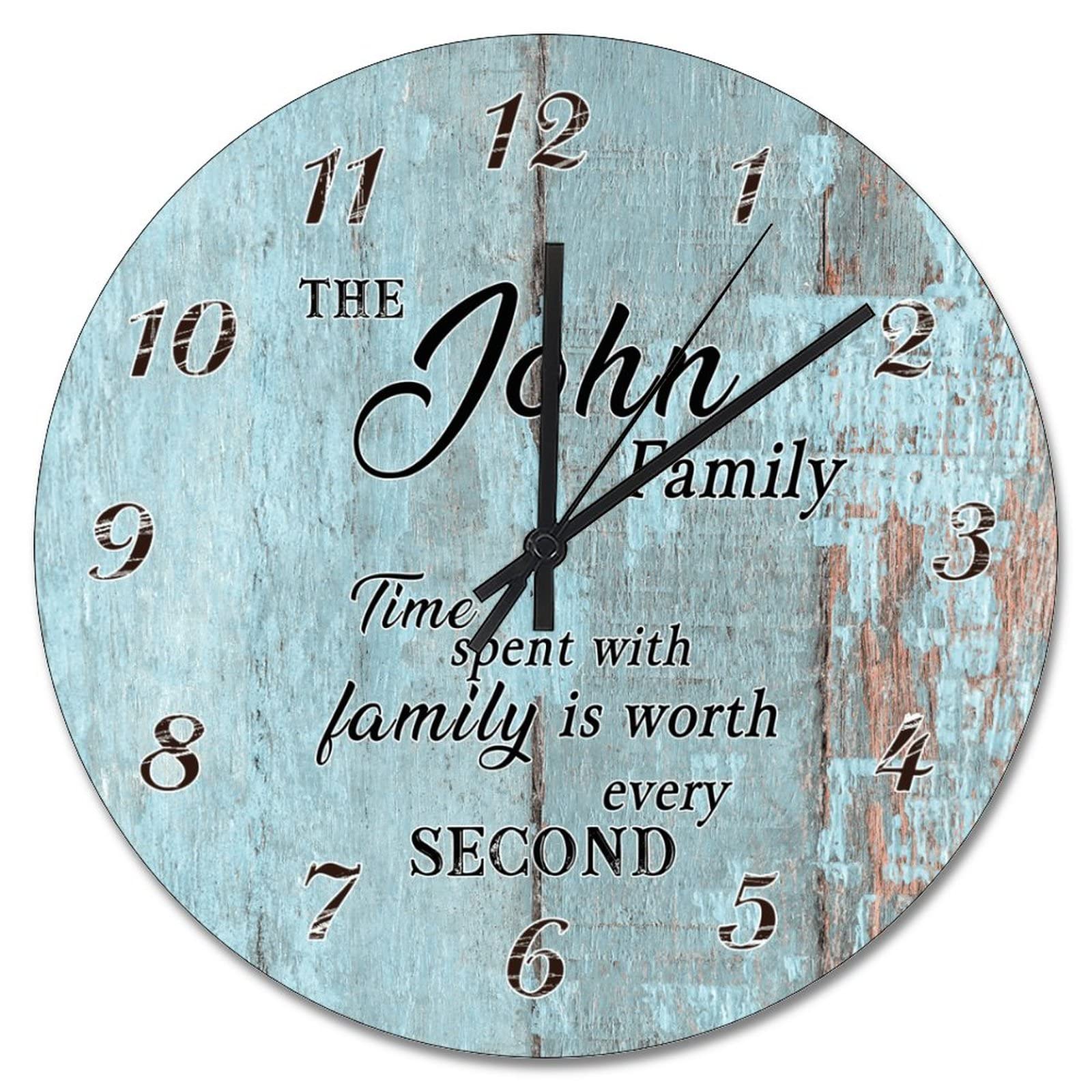 Horloge murale en bois précieux instants en famille déco salon bleu