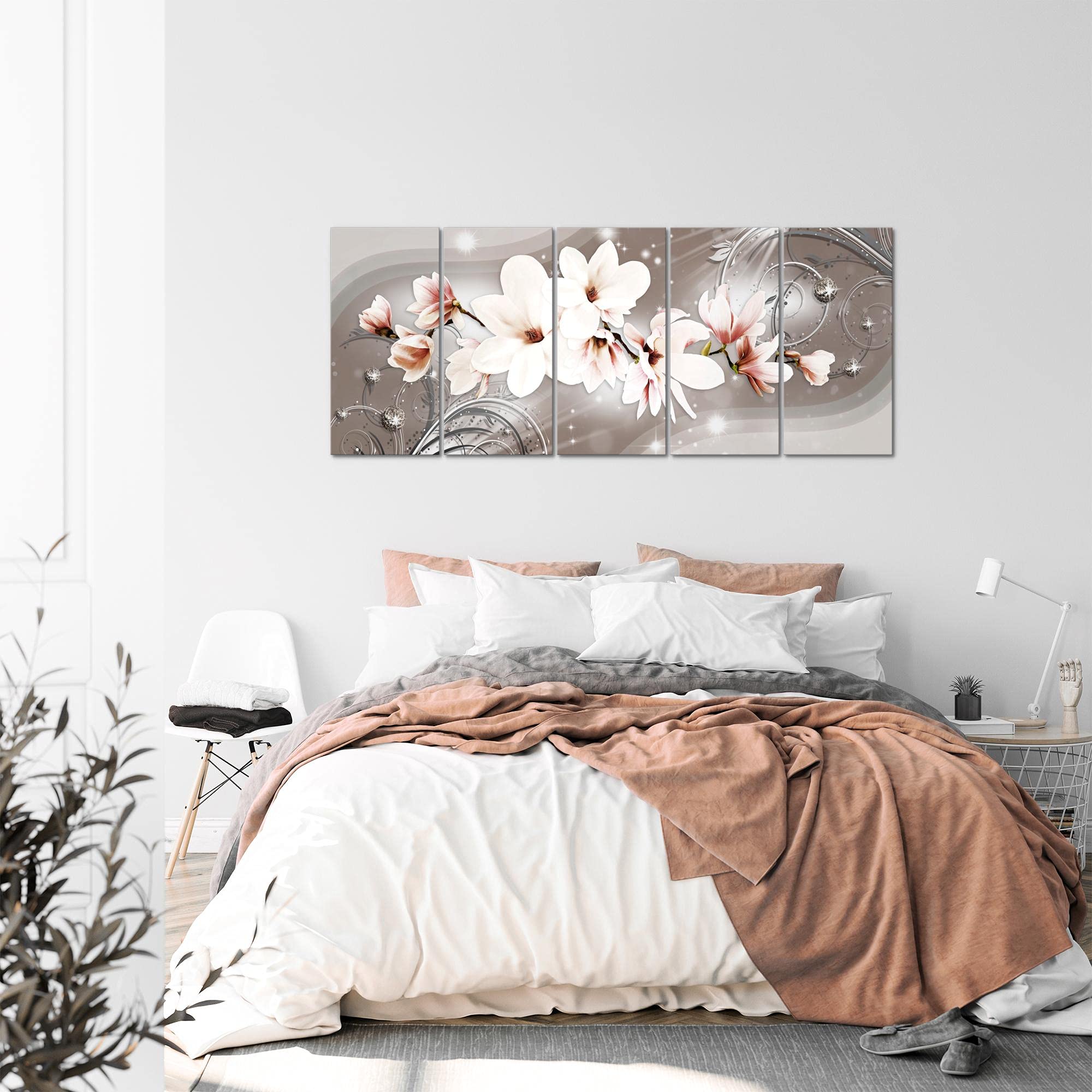 Runa Art Murali XXL Magnolia Fiori 200 x 80 cm Beige Marrone 5 Pezzi - Made in Germany - 006255a