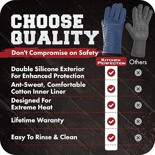 Miniatura 55 de KITCHEN PERFECTION Guantes de silicona XL para horno ahumador - Guantes de barbacoa extremadamente resistentes al calor - Maneja comida caliente
