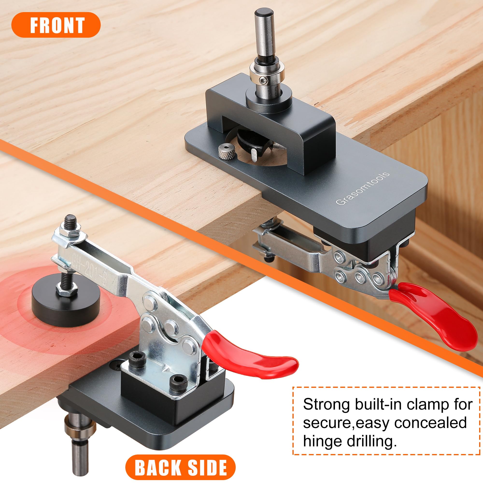 Image secondaire de Gabarit de Charnière Métallique 35 mm avec Pince Rapide pour Menuiserie