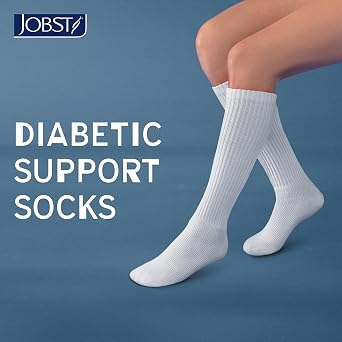 JOBST SensiFoot Diabetic Compression Socks for Men and Women 8-15 mmHg with Seamless Toe and Moisture Management - Extra Padding in Toe, Foot, and Heel Area - Knee High - Closed Toe - White, Medium