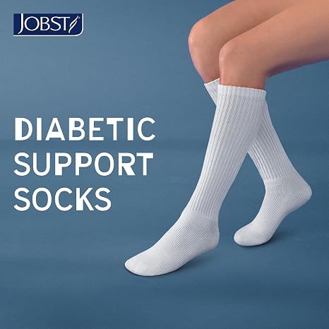 JOBST SensiFoot Diabetic Compression Socks for Men and Women 8-15 mmHg with Seamless Toe and Moisture Management - Extra Padding in Toe, Foot, and Heel Area - Knee High - Closed Toe - White, Medium