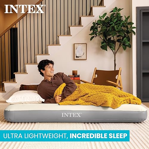 Vista 3 de Intex 64101E Colchón de Aire Dura-Beam Estándar de Altura Simple: Fiber-Tech – Tamaño Twin – Altura de Cama de 10 pulgadas – Capacidad