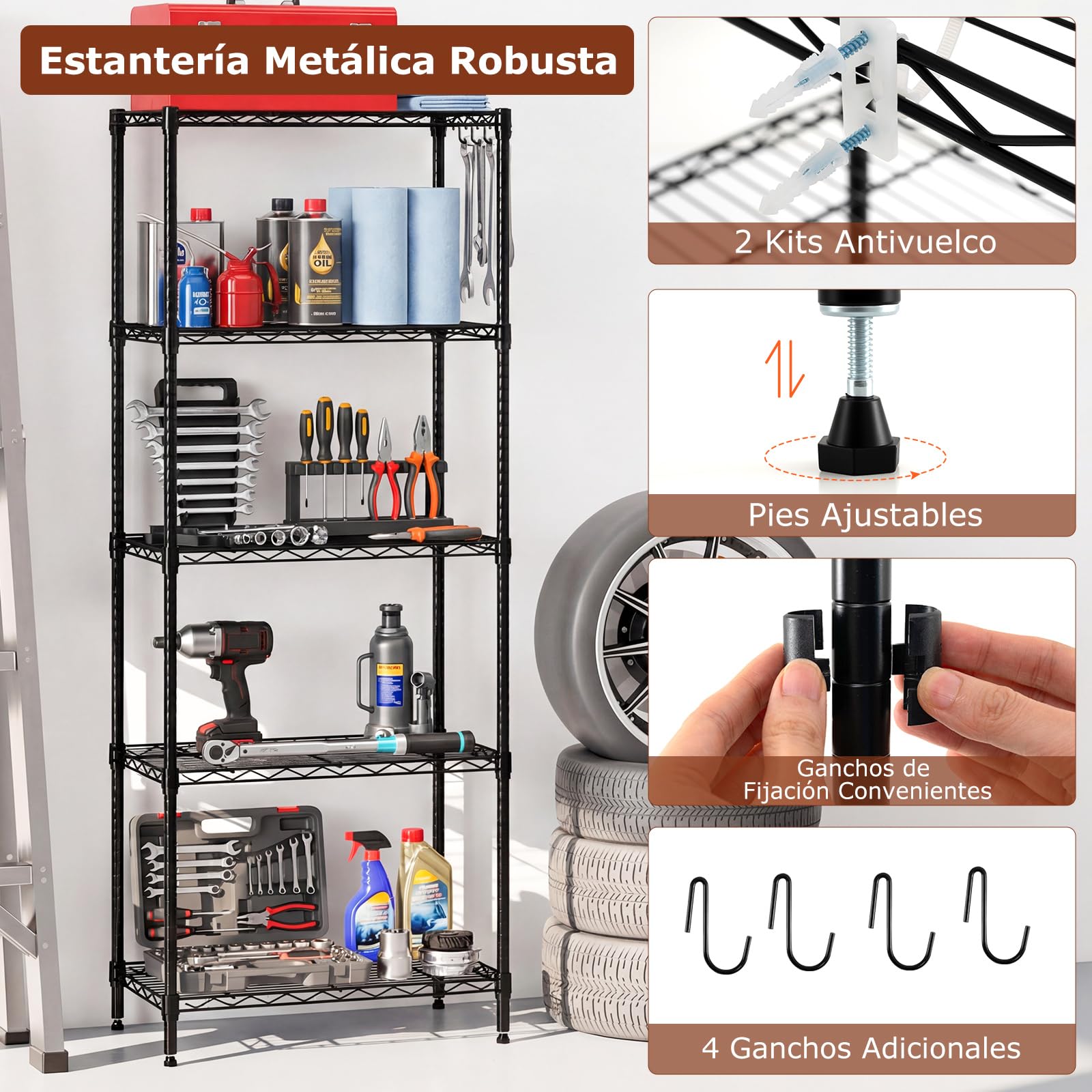COSTWAY Estantería Metálica de 5 Niveles, Estanterias Almacenaje con Estante Ajustable, Rejilla de Alambre, Carga 340kg, Garaje, Cocina, Dormitorio, 59 x 34 x 152 cm (59 x 34 x 152 cm)