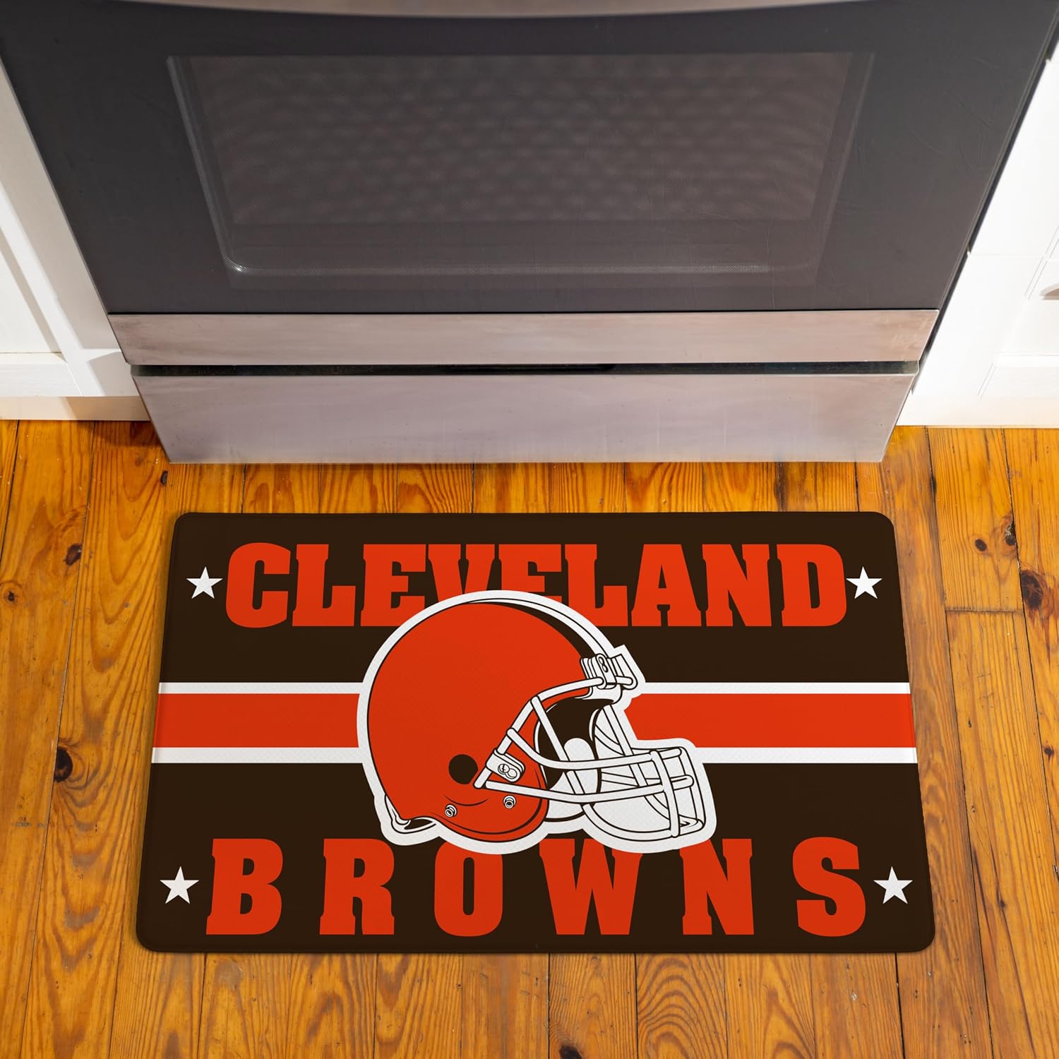 NFL Cleveland Browns Indoor Entrance Mat, 30"x18" Anti-Fatigue Kitchen Mats and Rugs, Non Slip Backing, PVC Waterproof Ergonomic Comfort Mat for Entryway, Kitchen, Man Cave, Office, Sink, Laundry