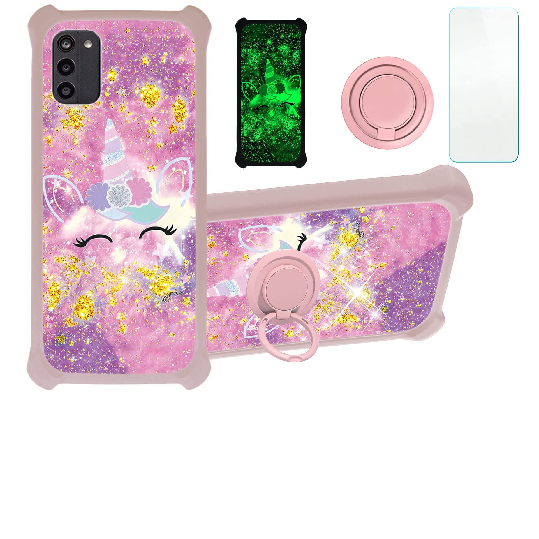 Nokia C300 Phone Case N155dl Case Compatible with Nokia C300 Phone Case Cover [with Tempered Glass Screen Protector][Hard PC + Soft Silicone][Gold Glitter+Luminous] JSF-DJS