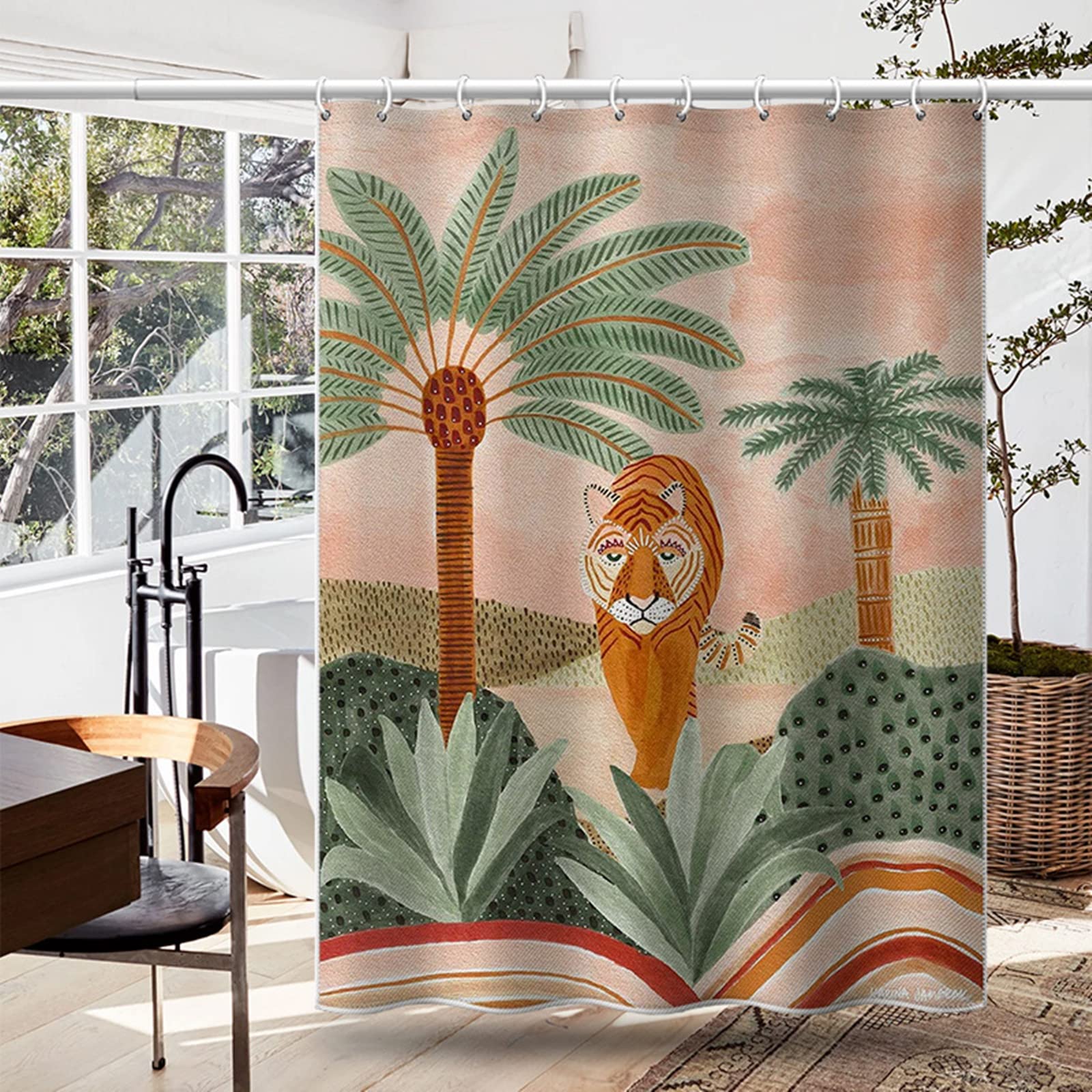 Rideau de douche tigre tropical KnSam en polyester pour salle de bain exotique