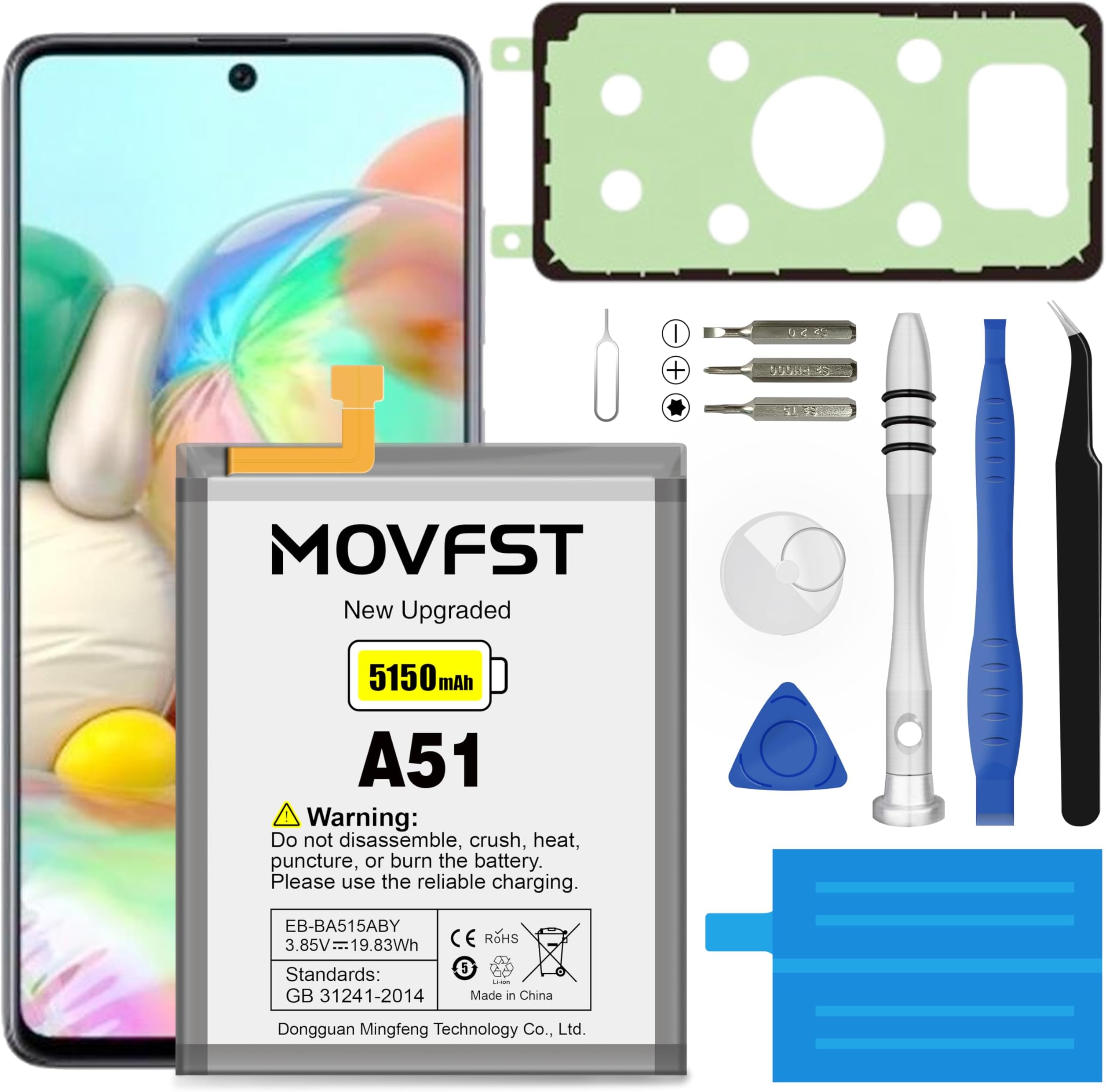 Replacement Battery for Samsung Galaxy A51,5150mAh High Capacity Battery Fit for Samsung Galaxy A51 Model SM-A515F SM-A515F/DS with Repair Tool Kits,EB-BA515ABY