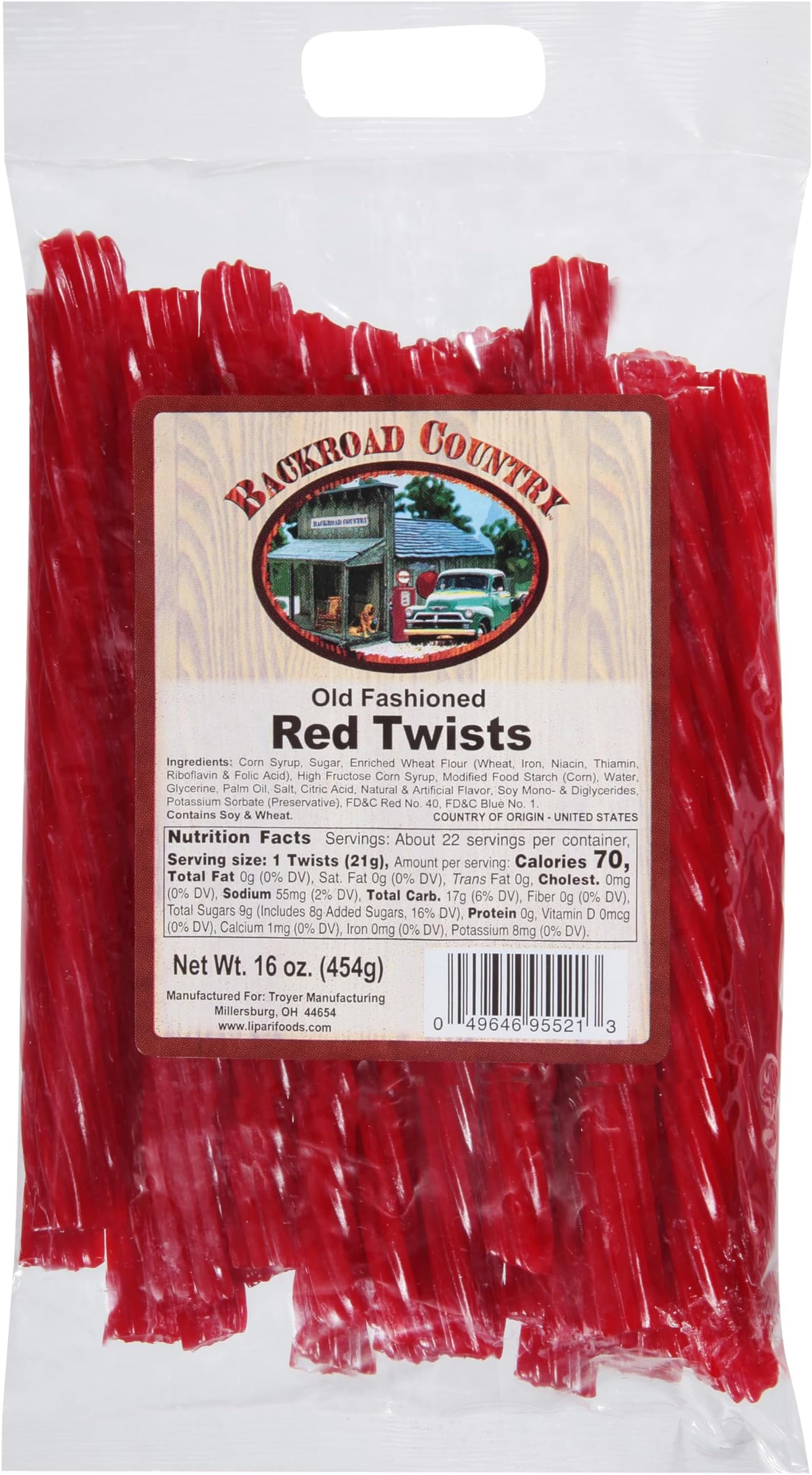 Backroad Country Old Fashioned Red Twists - Licorice Candy - Made in the USA - 16 OZ (Pack of 1)