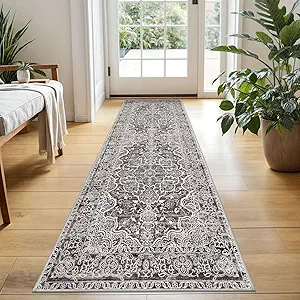 KUTA Vintage Floral Washable Runner Rug, 2x5 Runners Non-Slip Tan Grey 5ft Hallway Kitchen Rugs Ultra Soft Printed Distressed Tribal Farmhouse Carpet for Bedroom Entryway Decor