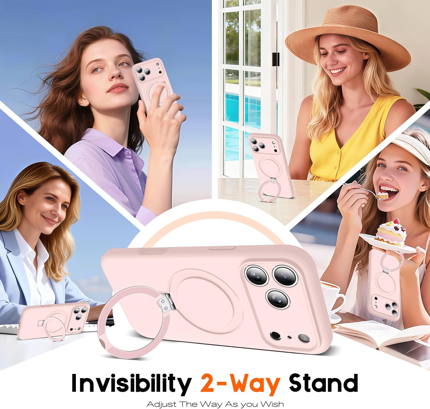 Compatible with iPhone 17 Pro Case with Magnetic Invisible Stand Compatible with Mag-Safe Military Drop Tested Shockproof Silicone 17 Pro Phone Cases for Women Men 6.3"，Pink - Image 2