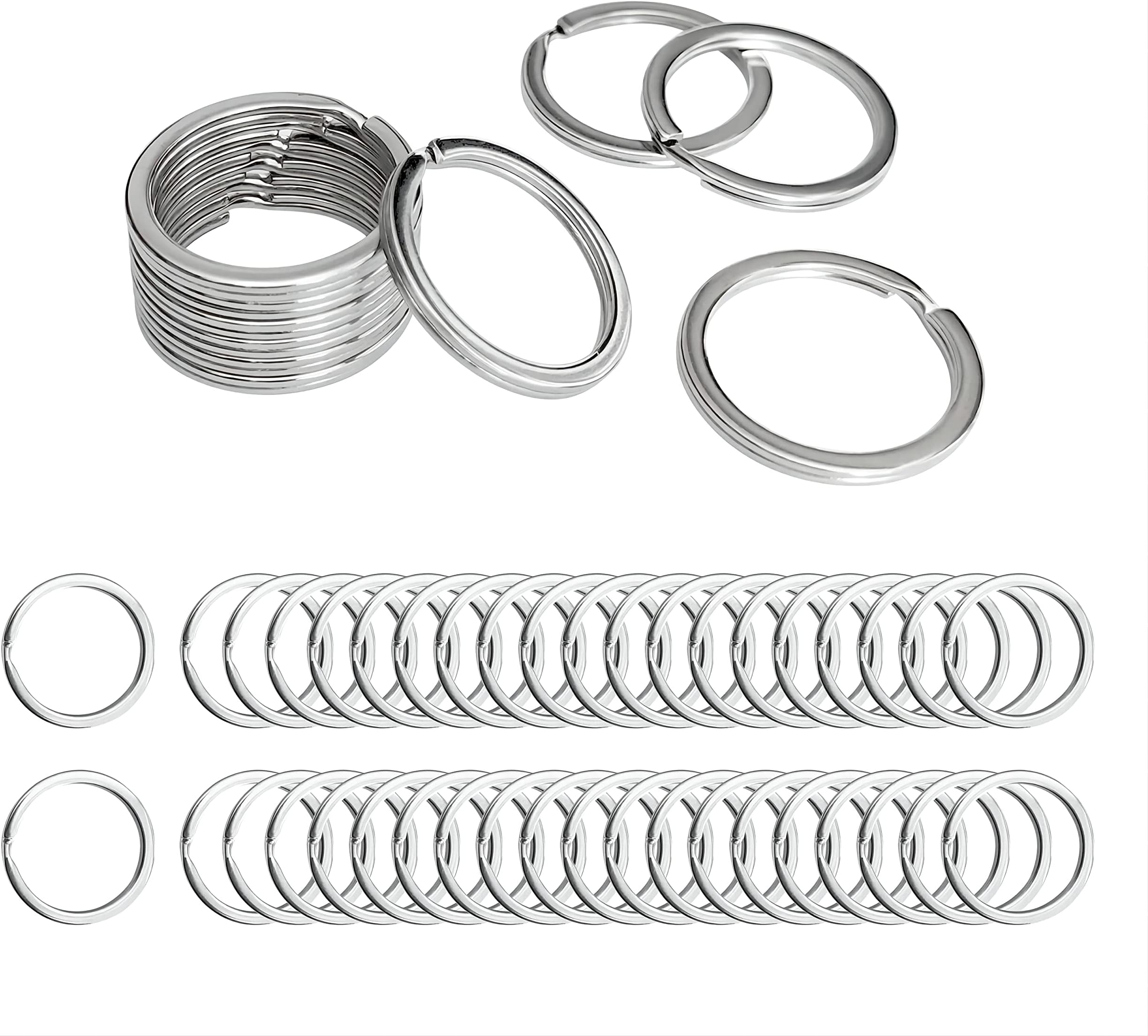 HeeYaa Flat Key Rings 1 inches Flat Key Rings Metal Keychain Rings Split Keyrings Flat O Ring for Home Car Office Keys Attachment(Silver)