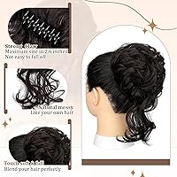 Vista 3 de Pieza de pelo de moño desordenado con clip de garra para mujer, moño ondulado y rizado, extensiones de cola de caballo, extensiones de recogida