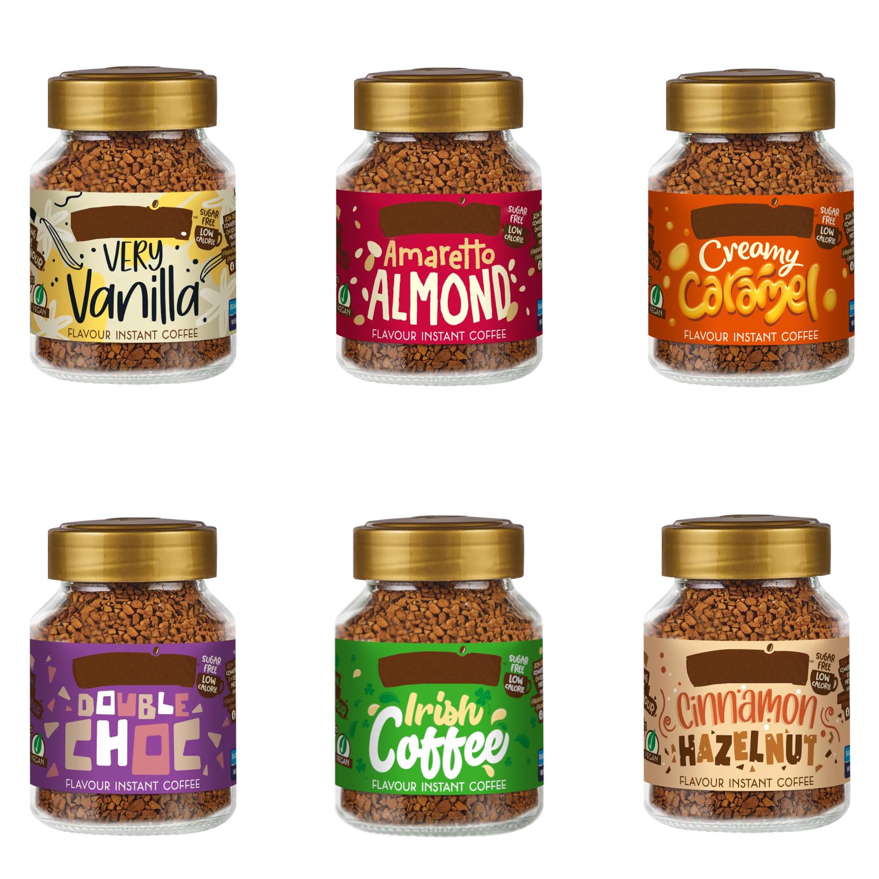 Beanies Coffee Winter Warmer Bundle - 6 Flavour Variety Pack (6 x 50g) Contains Double Choc, Amaretto, Cinnamon, Caramel, Irish and Very Vanilla