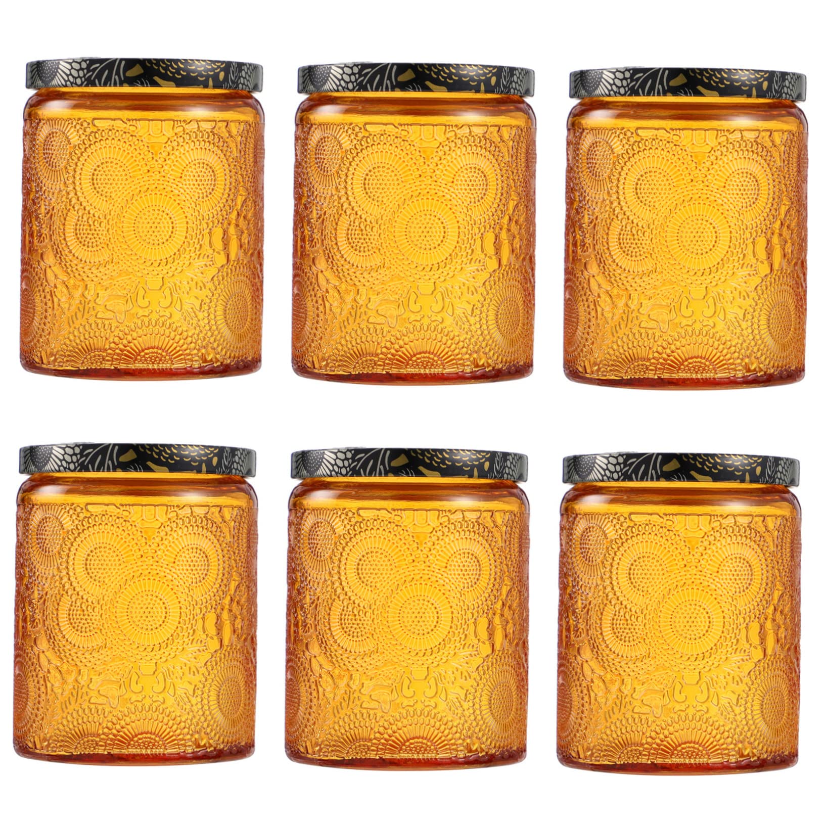 BEBEMOKO 6pcs Embossed Glass Candle Container Kits Storage Jars for Candle Making Elegant Round Design for Crafts and Home Decor