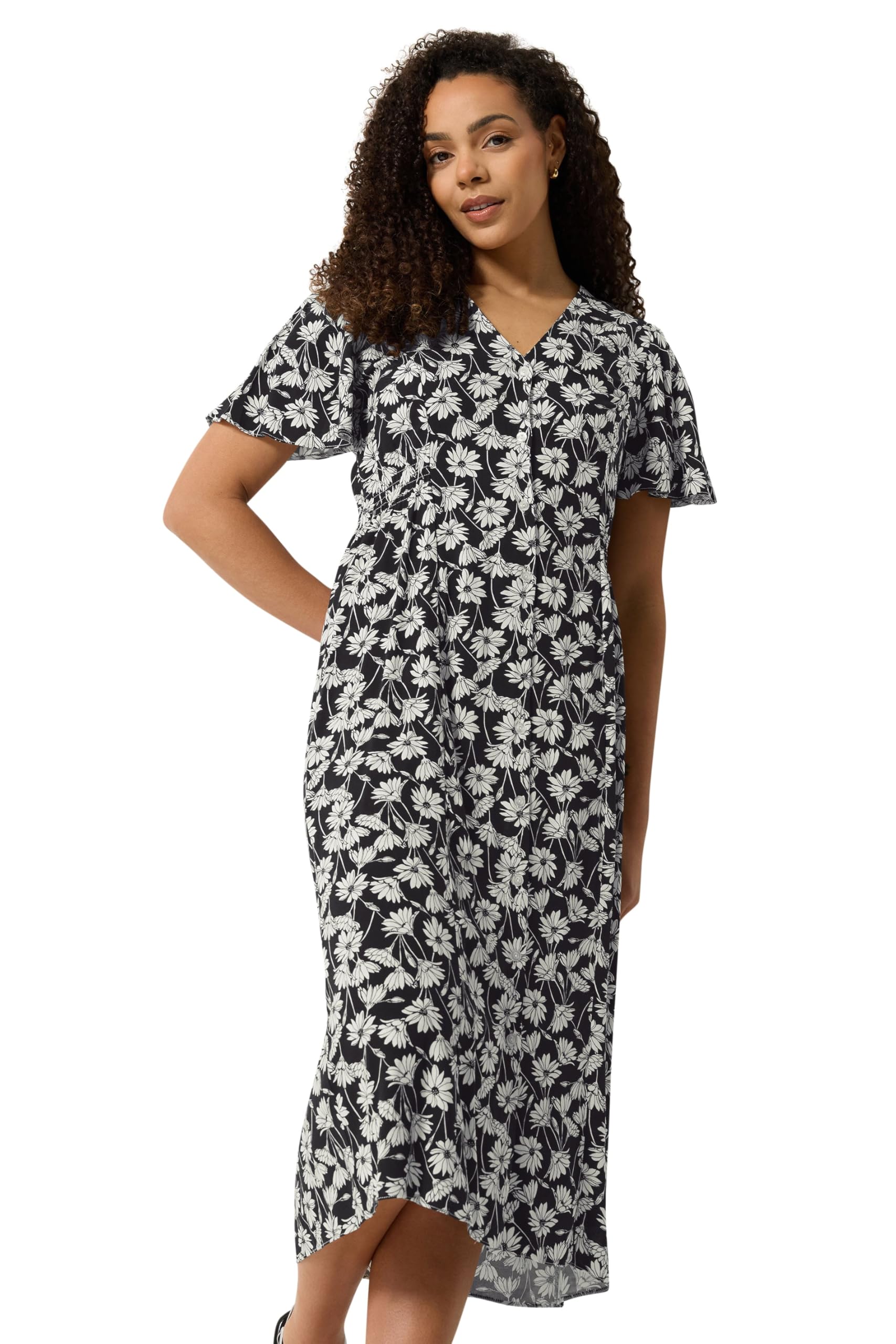 M&Co Women's Black Daisy Print Midi Tea Dress
