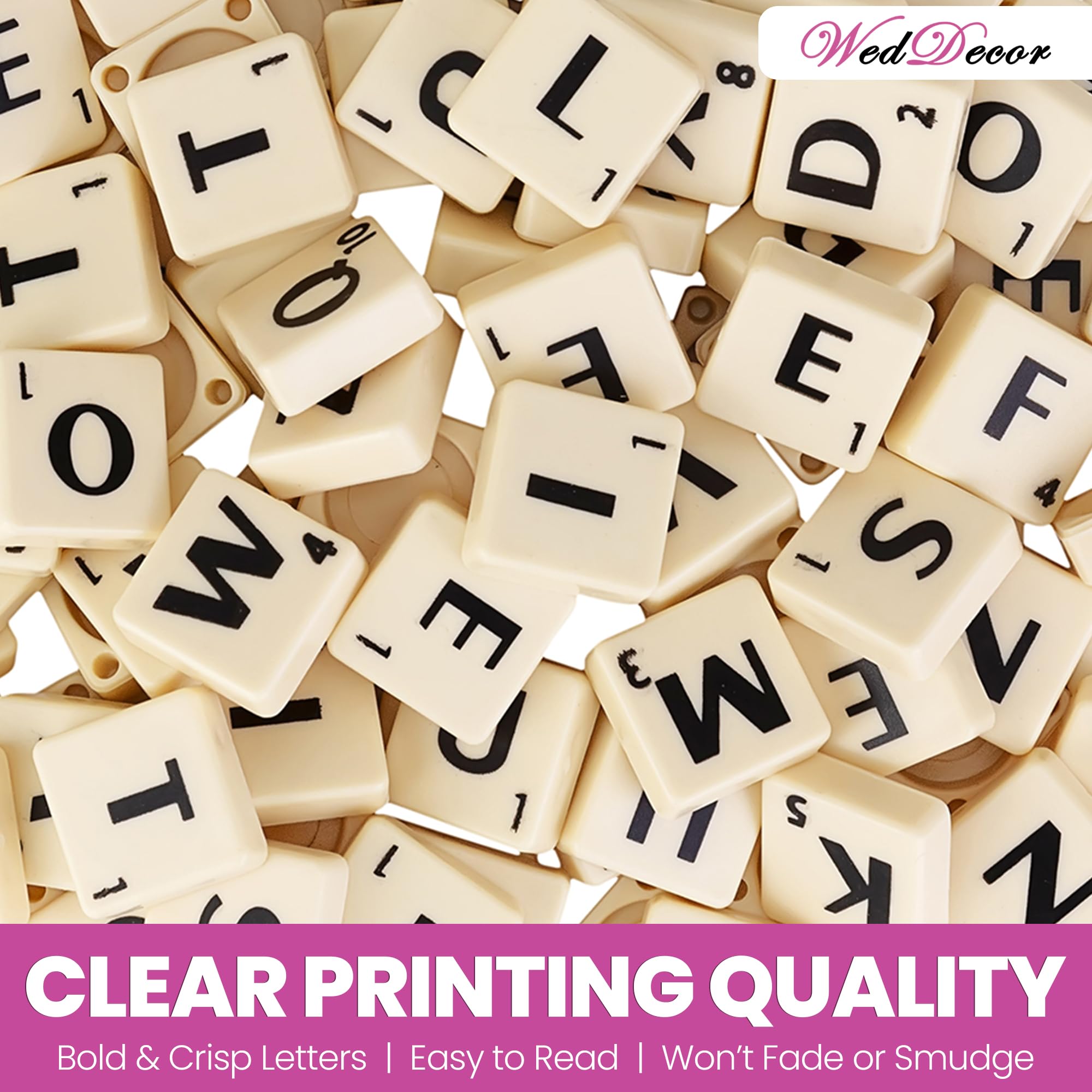 WedDecor 200pcs Plastica Alfabeto Lettera Piastrelle per Lavori Creativi, Completo a-Z E Numero Stampato Arte Cornici, Scrapbook, Fai da Te Project, Spelling, Casa Décor,