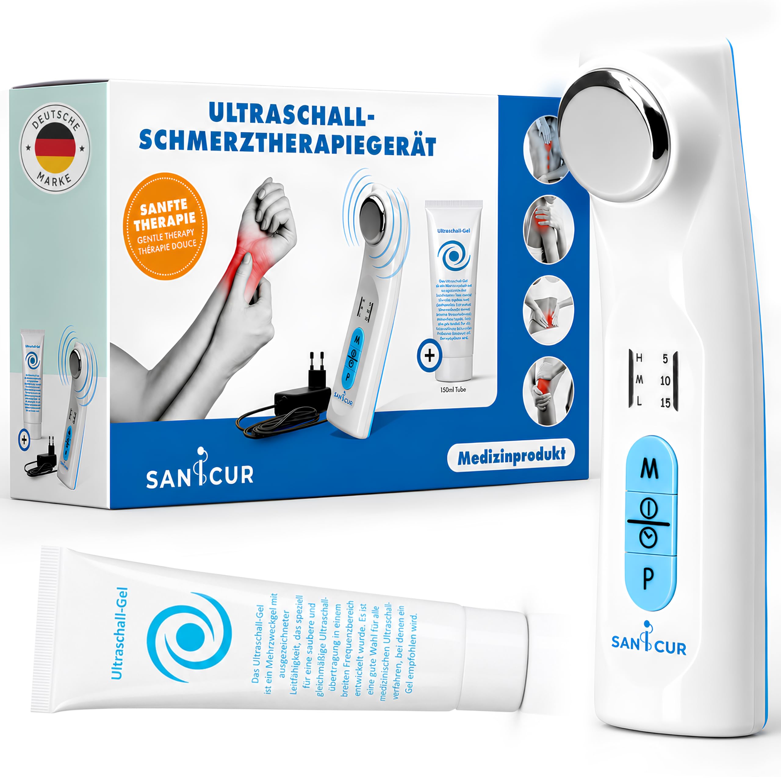 Ultraschallgerät für Zuhause - Zertifiziertes Medizinprodukt Klasse IIa - Ultraschallgerät Schmerztherapie bei Arthrose, Muskel- & Gelenkschmerzen - 1 MHz, inkl. 150ml Ultraschallgel