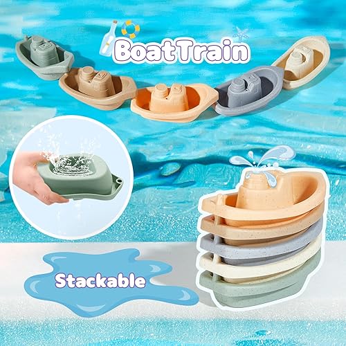 Miniatura 4 de Juguetes de baño de silicona sin moho con botes flotantes para niños pequeños de 1 a 3 años, 10 unidades, juguetes de baño de dinosaurios sin moho