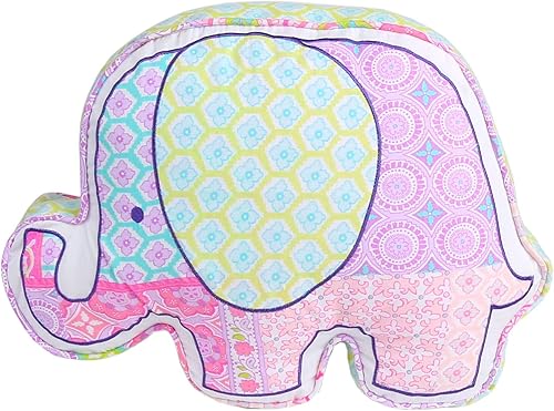 Cojín para sofá con diseño de elefante rosa para niños, 18.0 x 13.0 in, diseño de flores, diseño de flores, color amarillo y azul