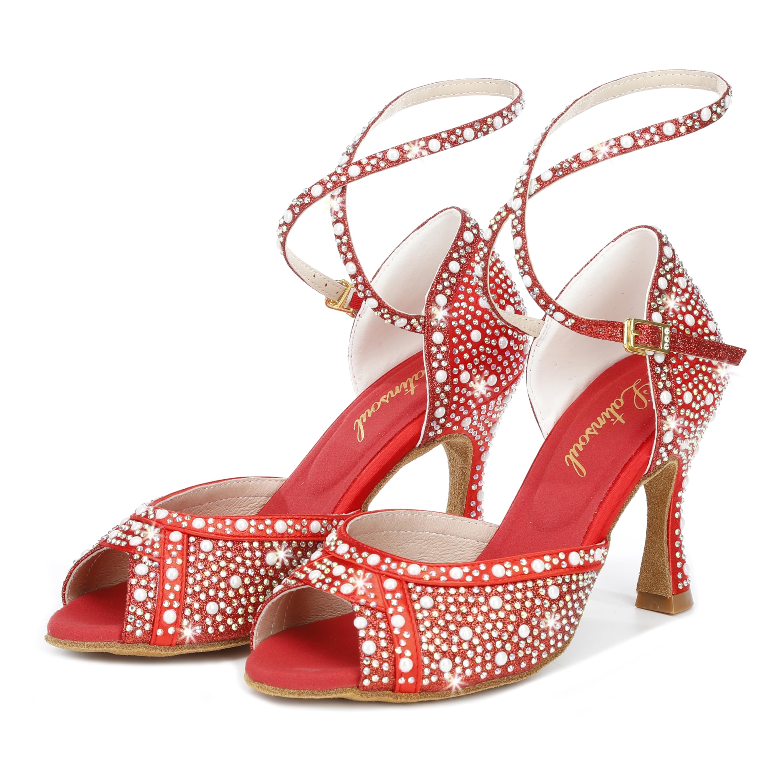 Latinsoul Y205-30 Scarpe da Ballo Latino Donna Open Toe con Decorazioni in Cristallo Tacco Alto comode ed Eleganti per Danza e spettacoli