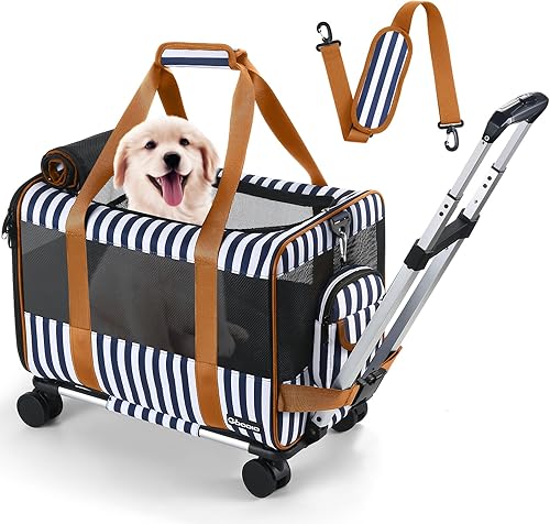 Transportador para perros y gatos con ruedas aprobado por la aerolínea TSA Transportador suave para mascotas, transportador portátil para mascotas