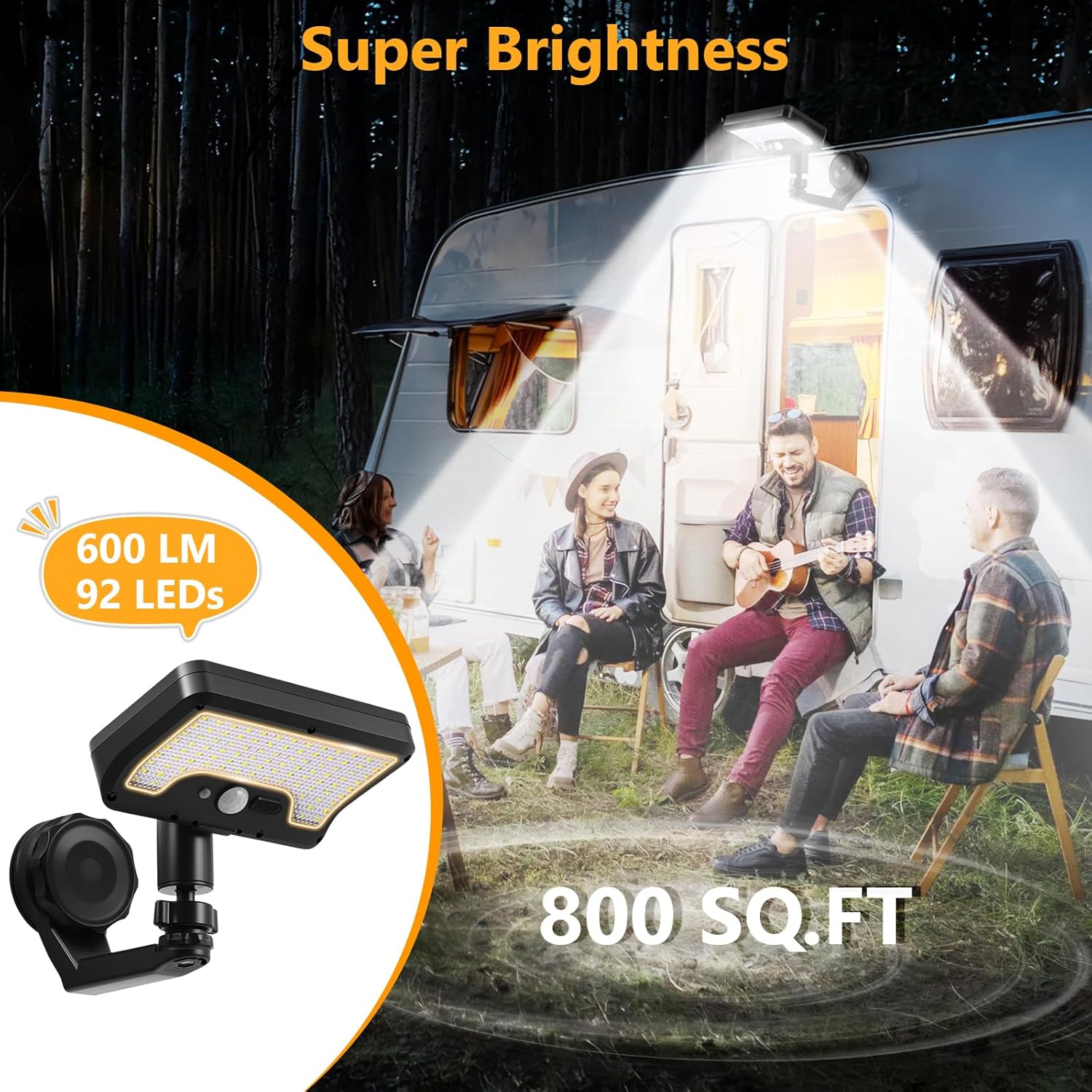 Magnetic Solar Lights Outdoor with Motion Sensor, USB & Solar Powered RV Exterior Lights with 92 LEDs (600 LM, 6000 K), IP65 Waterproof Solar Fence Lights for Awning Camper Garage Porch (2 Pack)