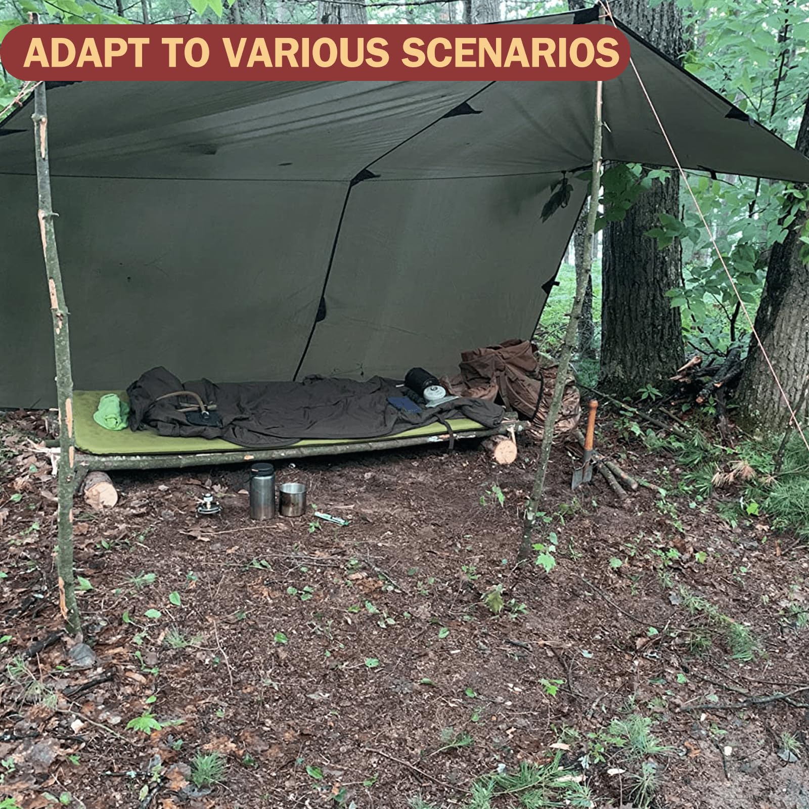 KOIUEYW Bâche de tente de camping, imperméable, 3 x 3/3 x 4 m, ultra légère, avec œillets, anti-UV, neige, pluie, protection solaire, pour camping, pique-nique, randonnée, hamac, activités de plein