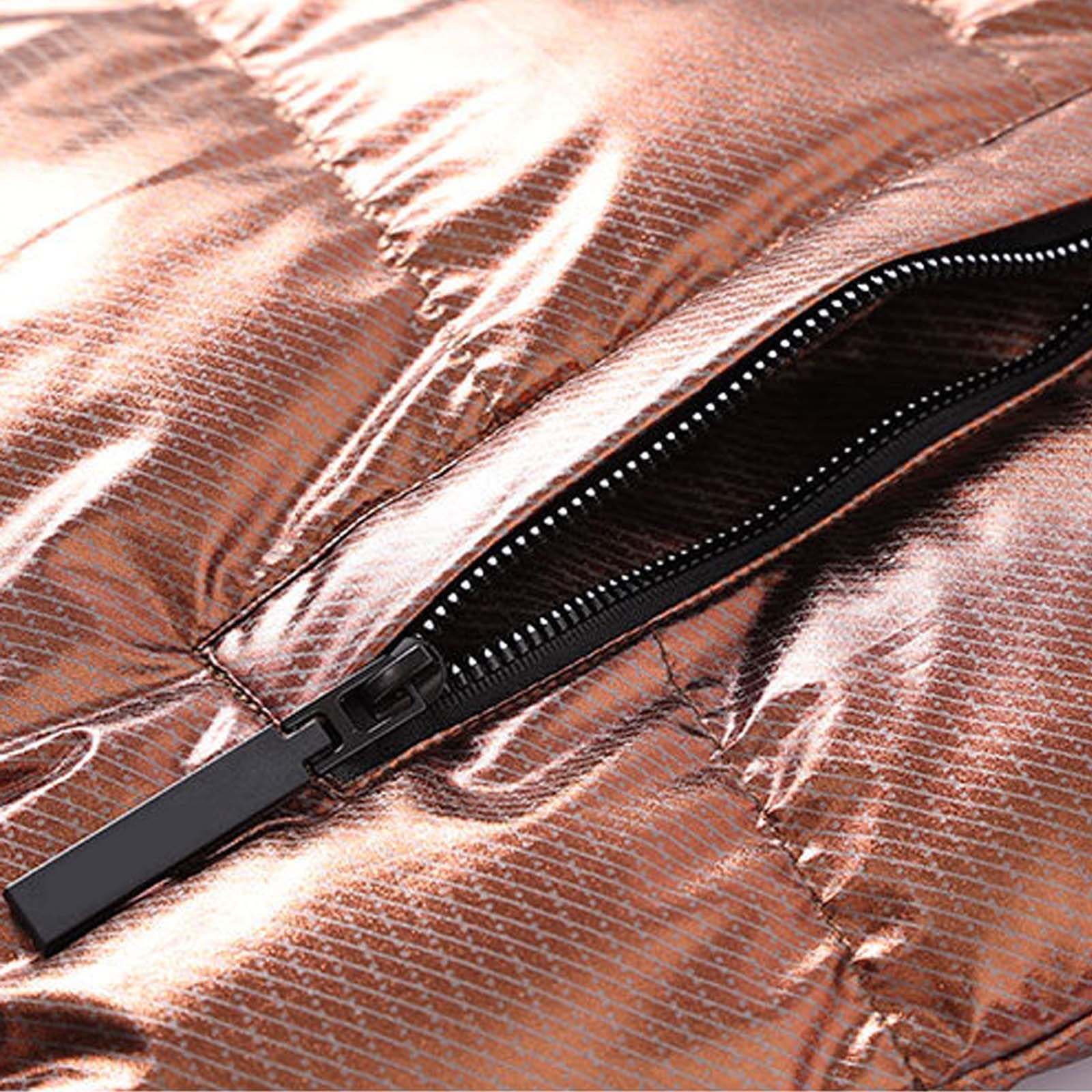 Generisch Piumino da uomo lucido, giacca con cappuccio, tinta unita, con colletto alto, caldo, imbottita, giacca trapuntata, giacca invernale, per l'inverno metallizzato, Thickened Shiny Detachable