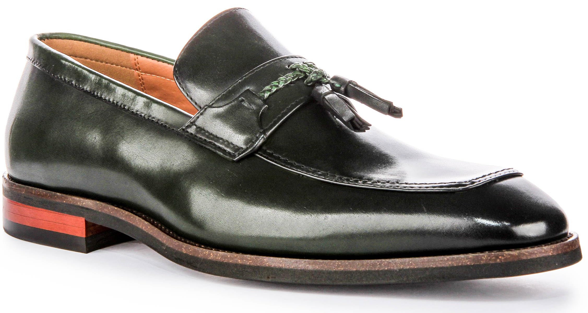 JUSTINREESS ENGLAND Albie Men's Slip Smart Tassel Formal Shoes Shoes (Green, US 10)