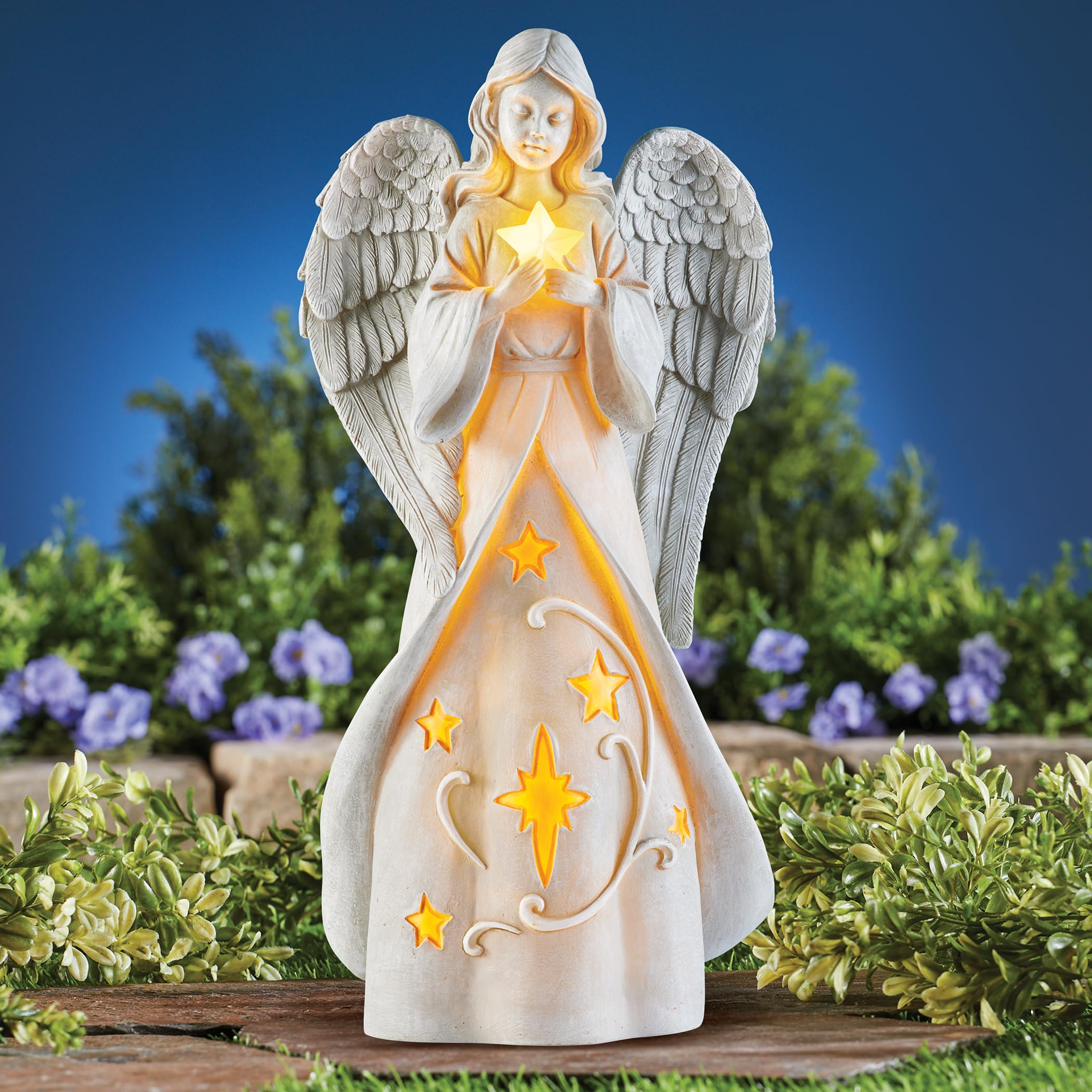 Collections Etc Angel with Solar Powered Star Outdoor Garden Statue NO SIZE