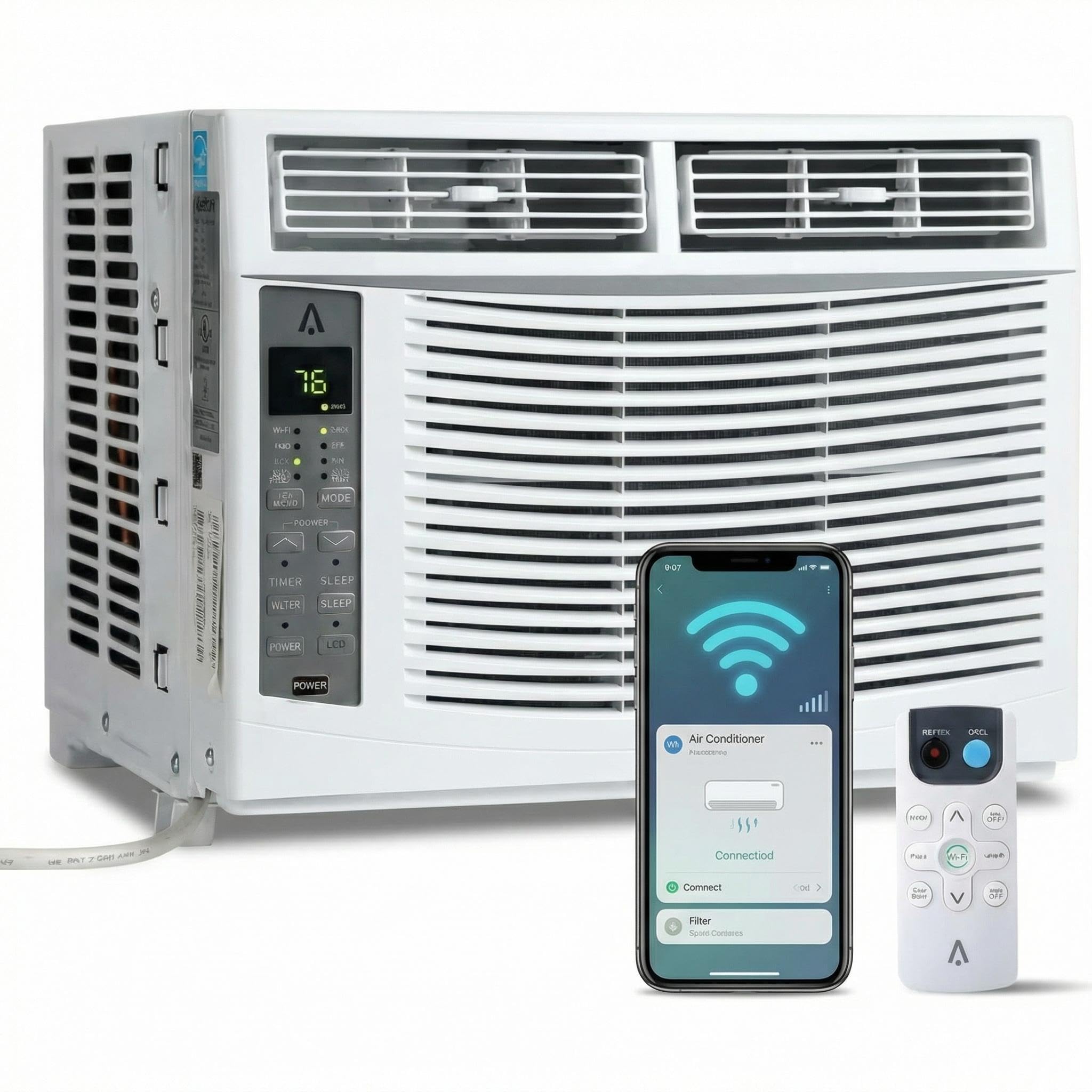 6000 BTU Window Air Conditioner, Cools up to 375 Sq. Ft., WIFI Enabled Energy Saving Window AC, Remote & App Control & Timer Function & Easy Install Kit, Perfect for Small Bedroom, Living Room