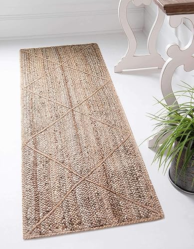 Unique Loom Alfombra trenzada de la colección de yute - enrejado (2' 2" x 6' 1" pasillo, natural)