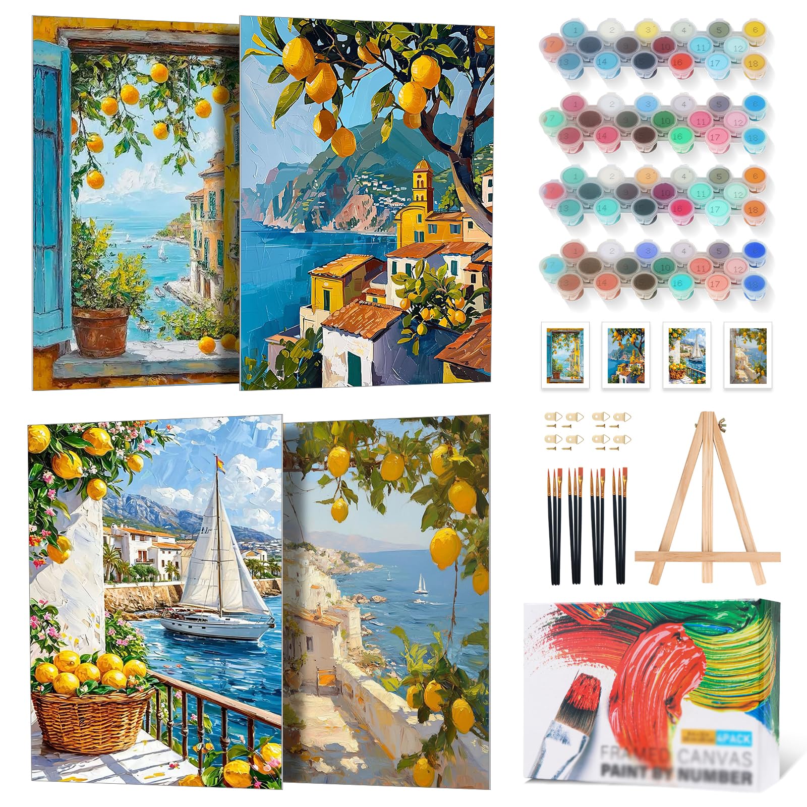4 Pack Paint by Numbers for Adults with Frame, Lemon Tree Adult
