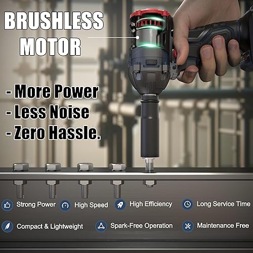 Miniatura 3 de Llave de impacto inalámbrica, pistola de impacto sin escobillas de 12 pulgada con par máximo de 410 N.m (300 pies-libras), 2 baterías de iones de