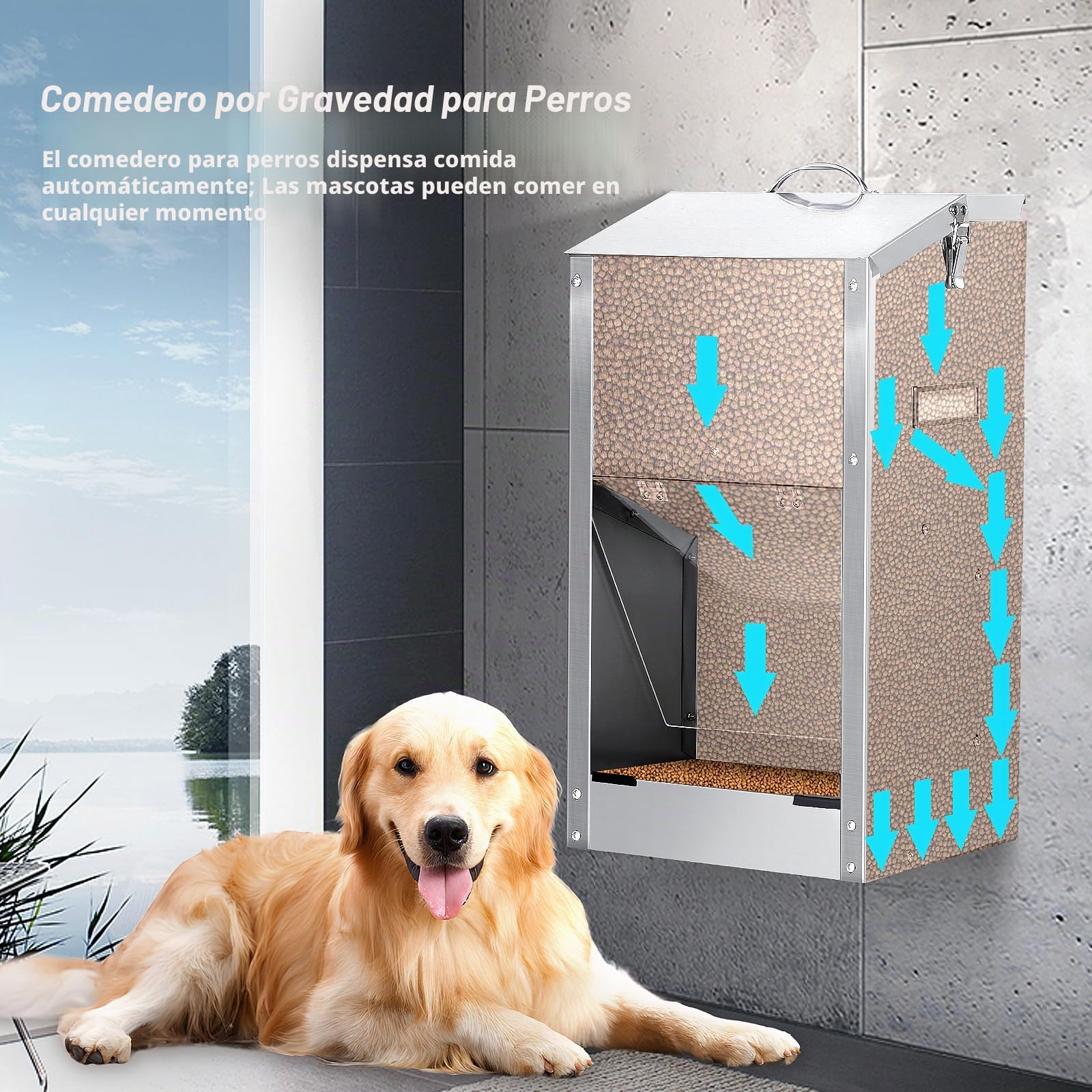 Comedero AutomáTico para Perros, Comedero por Gravedad para Perros de Raza Grande 11Kg Gran Capacidad de Acero Inoxidable Alimentador AutomáTico por Gravedad para Gatos
