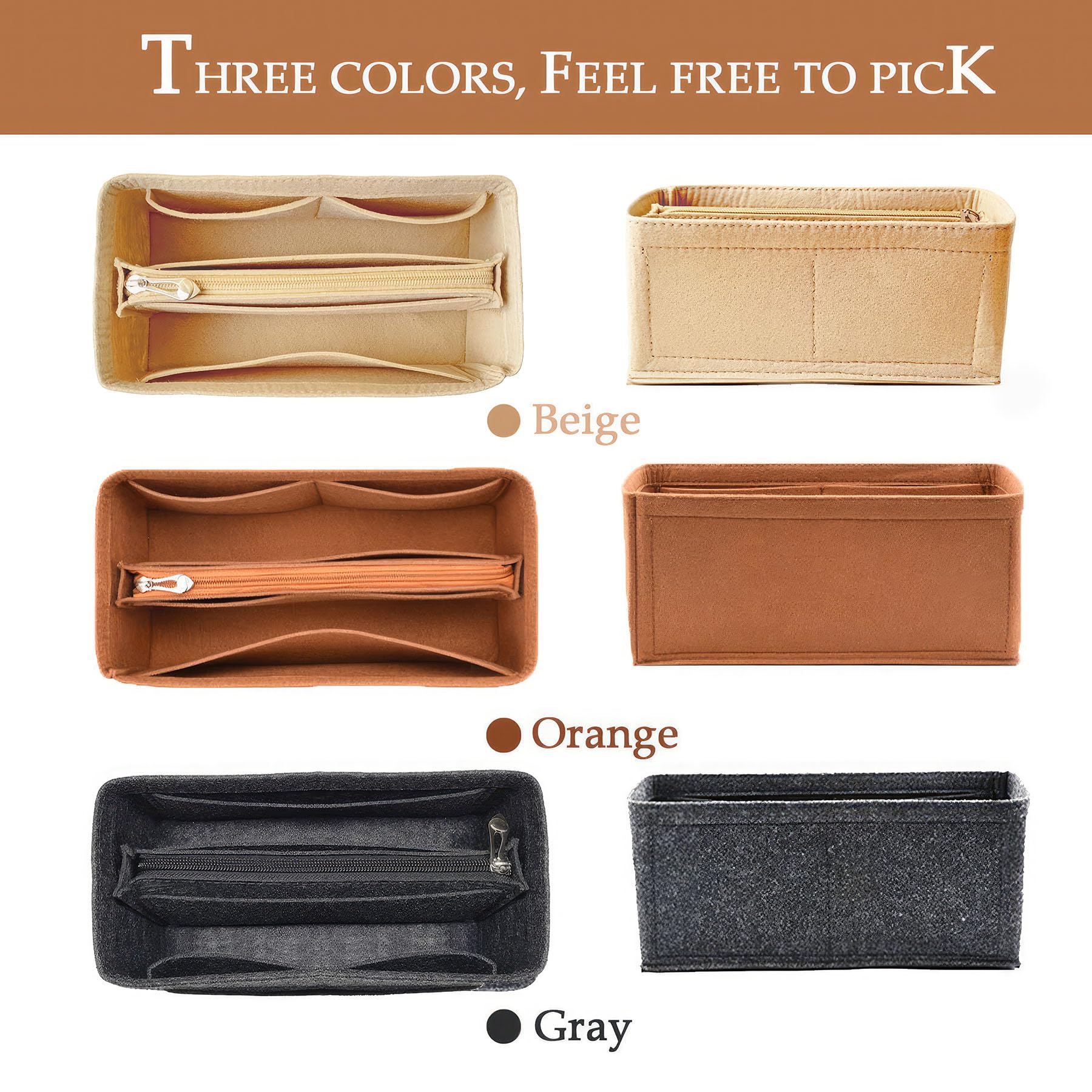 Organizador de bolso para bolsos, organizador de bolsas de fieltro con cremallera, gran capacidad, para mujeres, moldeador de bolsos para Birkin (35, naranja)