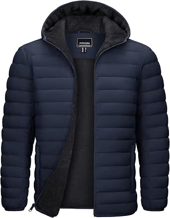 TACVASEN Men's Puffer Jacket Hooded Sherpa Lined Water-Resistant Winter Coat