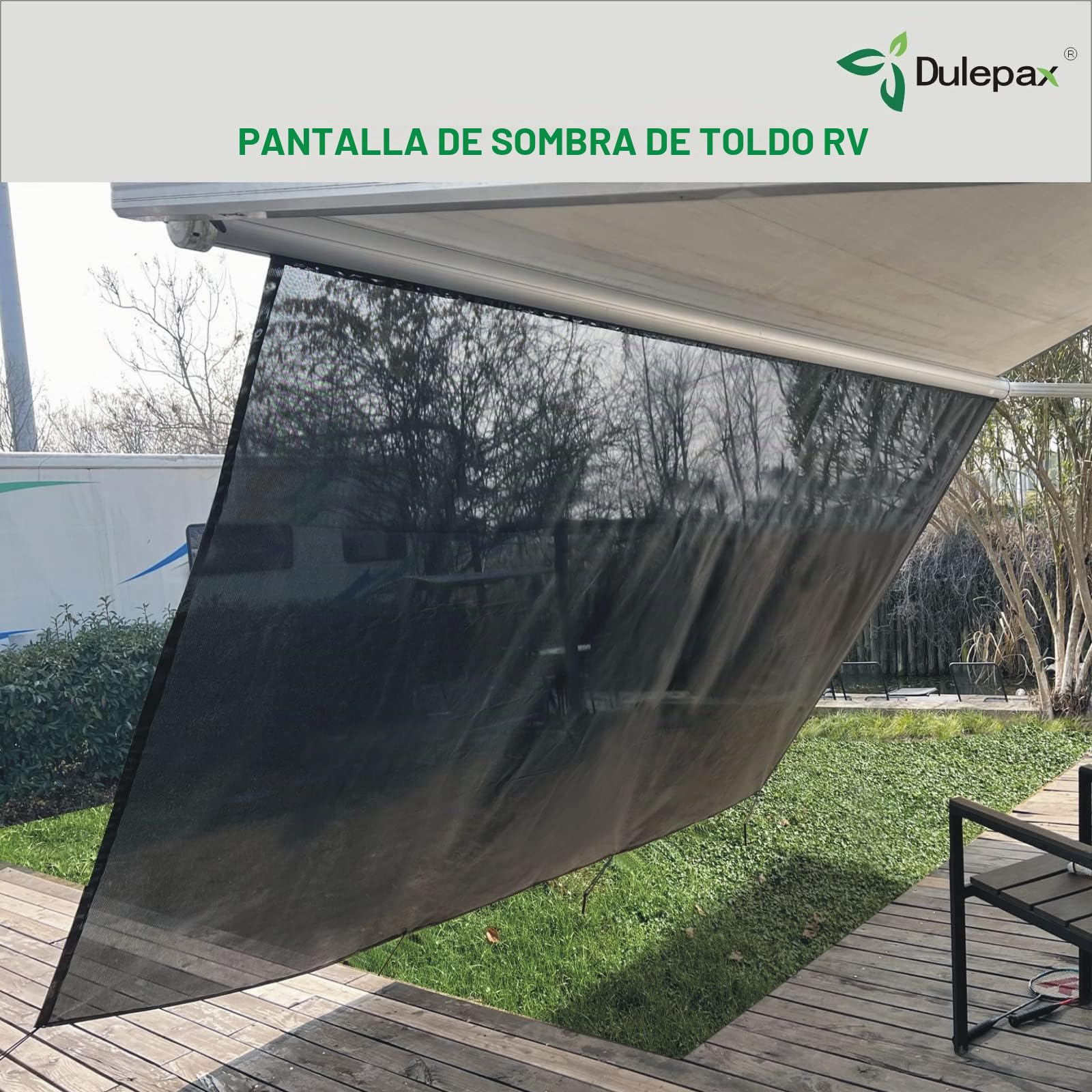 Pantalla de protección Solar para autocaravanas Dulepax, Altura de caída 2,46m x 3,35m de Longitud -Bloqueador Solar Universal para autocaravanas con Kits completos.