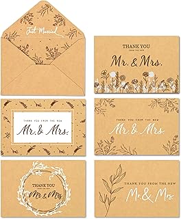 40 Wedding Thank You Cards with Envelopes & Stickers,4×6 in Rustic Mr and Mrs Thank You Notes Blank on the Inside, Bulk Kraft Cards Thank You from the New Mr & Mrs