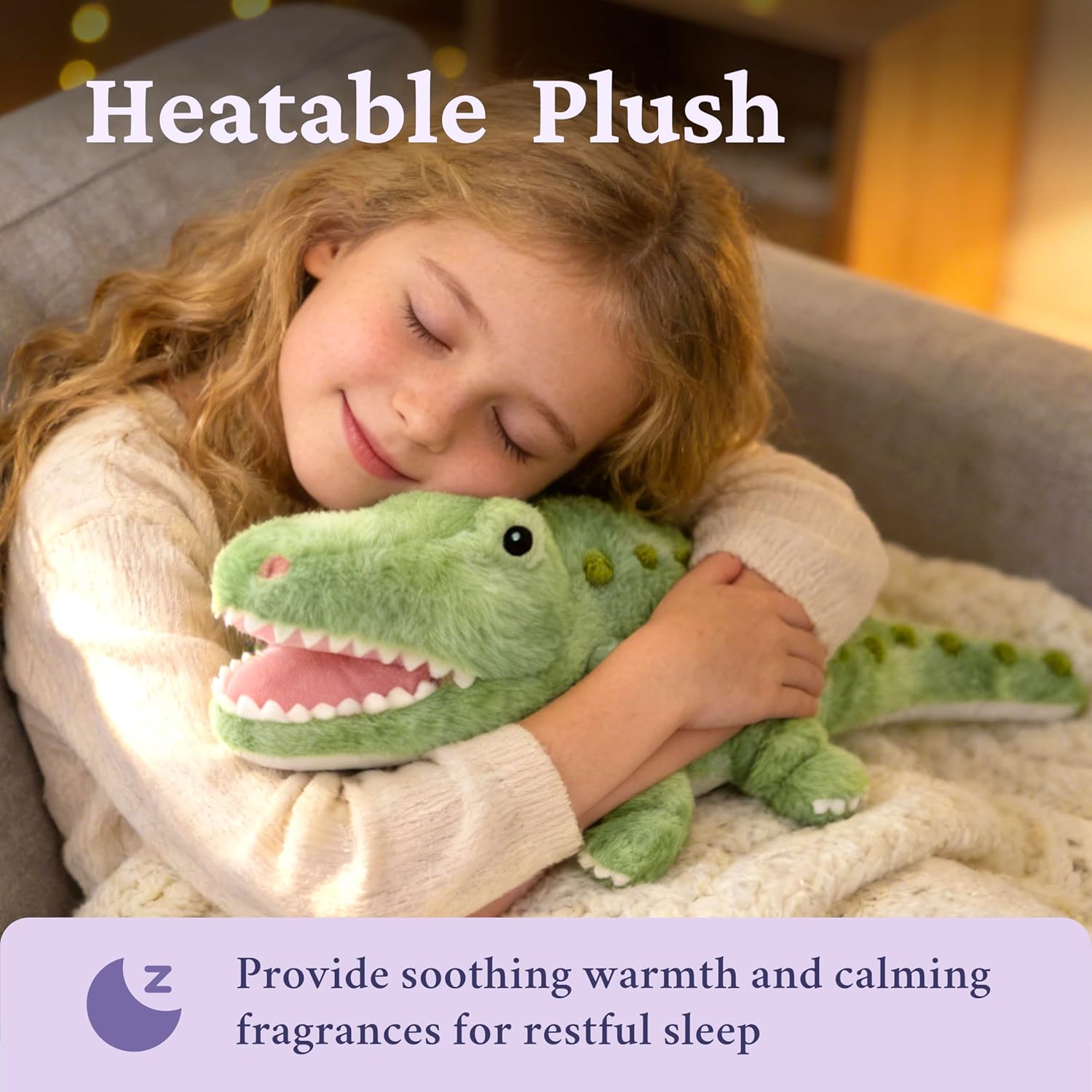 IKASA Microwavable Crocodile Stuffed Animal,Heating Pad for Comfort and Warmth, Heatable and Coolable 1.5lbs Weighted Lavender Scent Alligator Plush Toy, Gift for Kids Boys Girls Adults